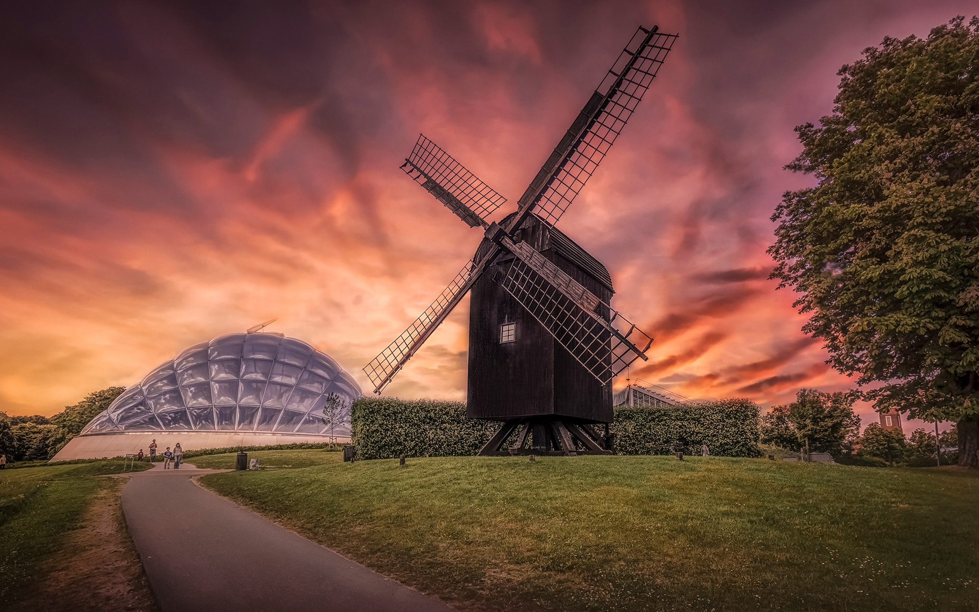 Windmill Architecture Nature Sunset Denmark 1920x1200