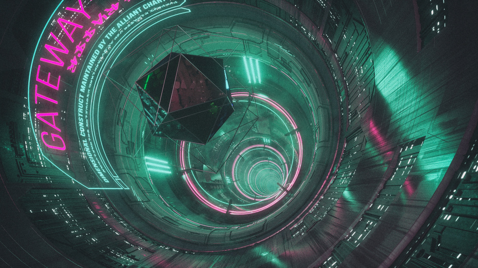 Futuristic Synthwave Artwork Science Fiction David Legnon Icosahedron Cyberpunk 1920x1080