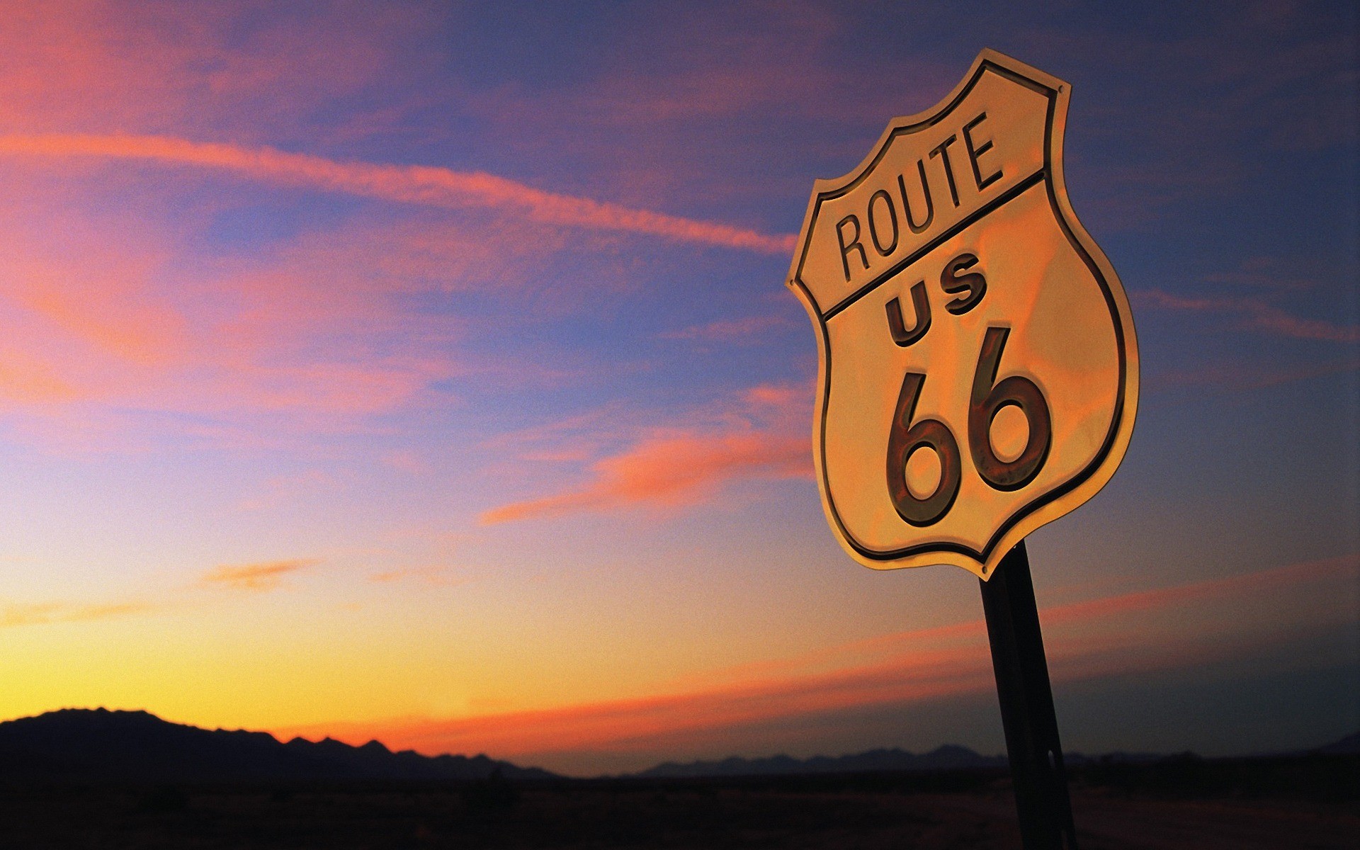 Route 66 USA Signal Sunset Evening Landscape 1920x1200