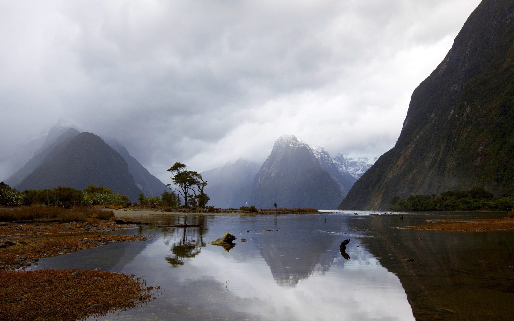 Landscape Nature Milford Sound New Zealand Mountains Overcast 1680x1050