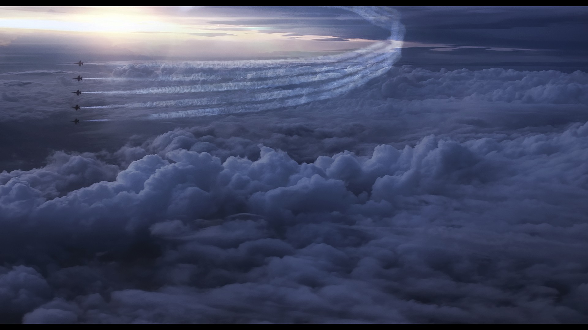 Clouds Jet Fighter Horizon Jets Aerobatic Team 1920x1080