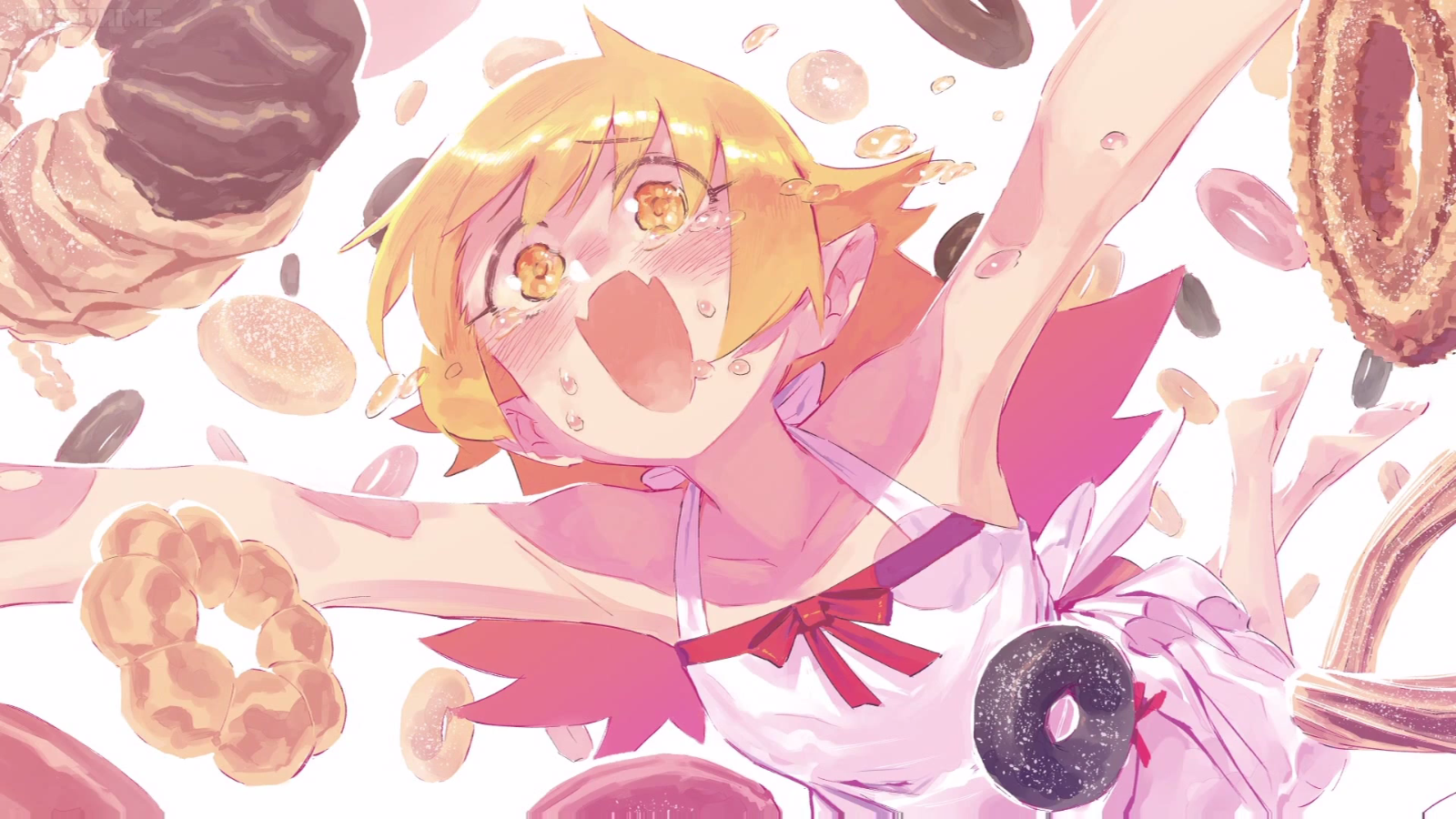 Monogatari Series Monogatari Series Oshino Shinobu Donut Anime Girls Doughnuts Blonde Blond Hair Lon 1600x900