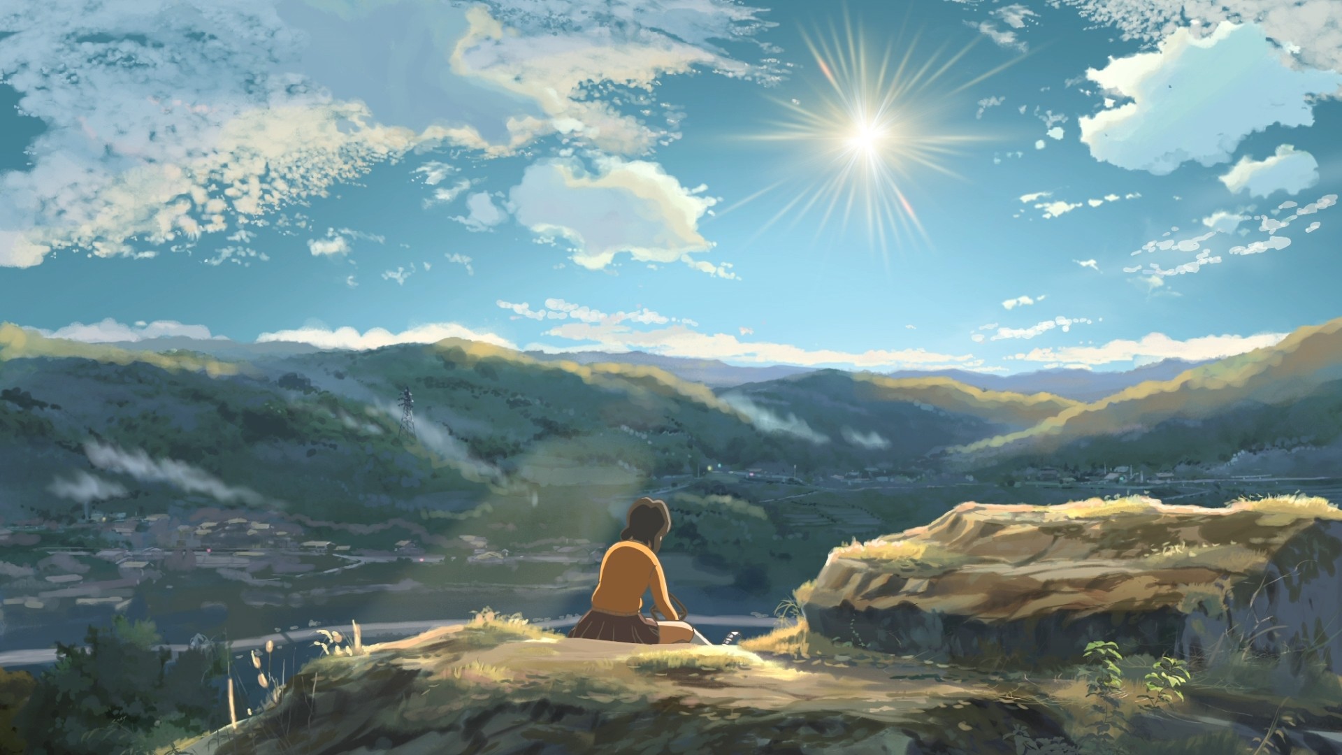 Anime Landscape Hoshi Wo Ou Kodomo Anime Anime Girls Sky Sun Clouds Children Who Chase Lost Voices 1920x1080