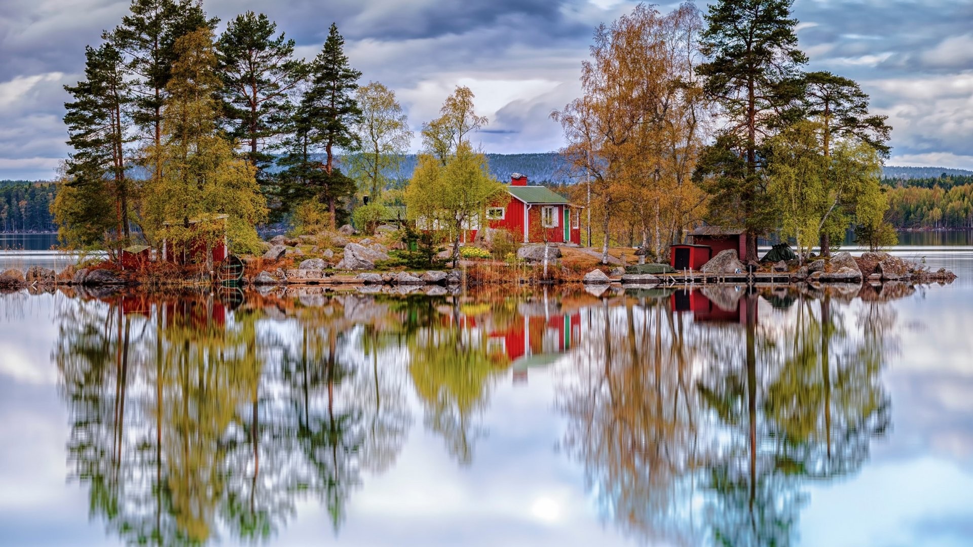 Nature Island Landscape Nordic Landscapes Cabin Trees Lake 1920x1080