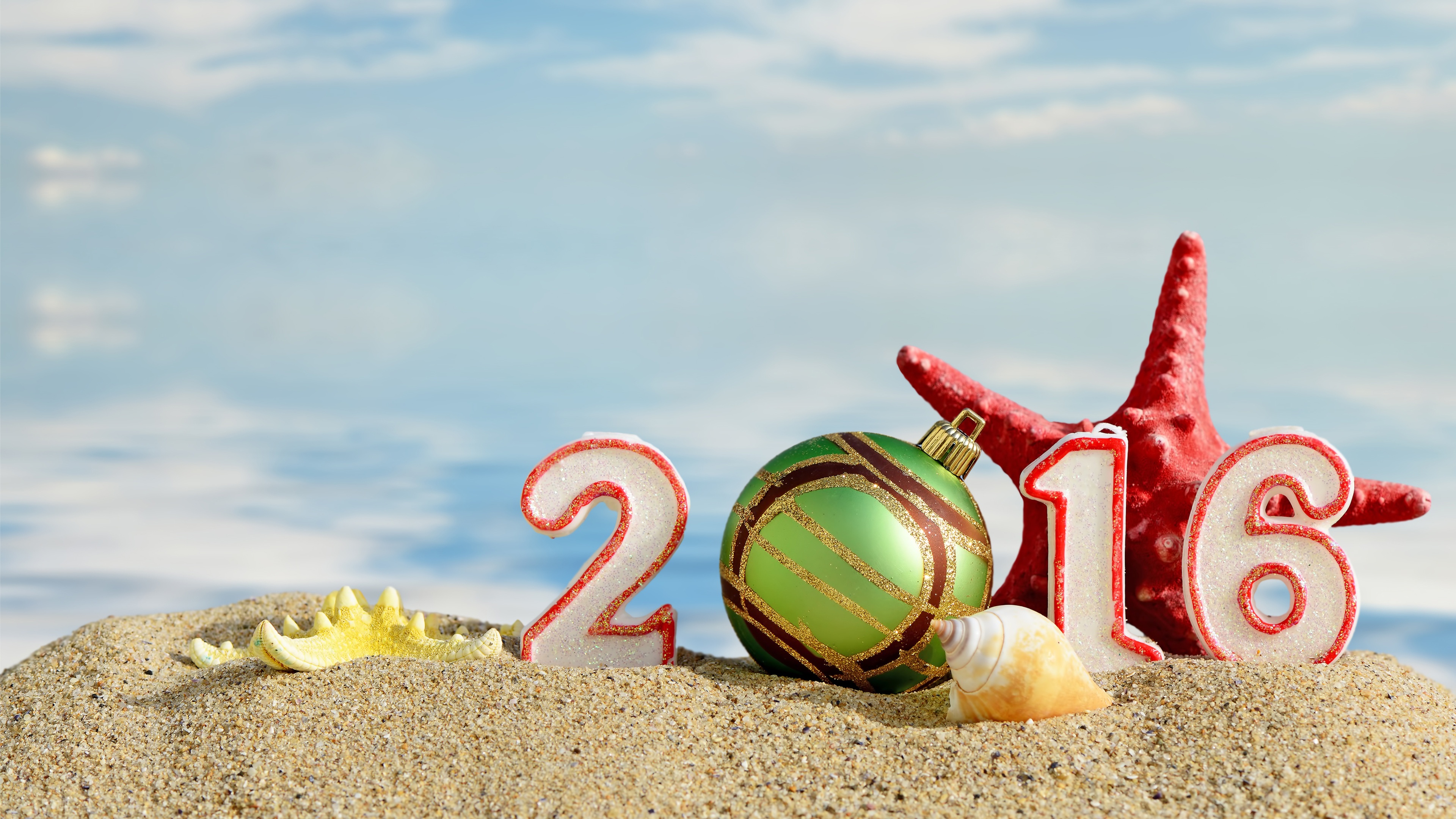 2016 Year Beach Seashell Sand 3840x2160