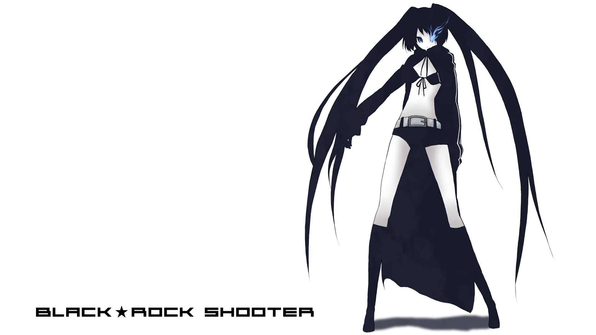 Black Rock Shooter Series Simple Background Black Rock Shooter Long Hair Shorts Coats Twintails Glow 1920x1080
