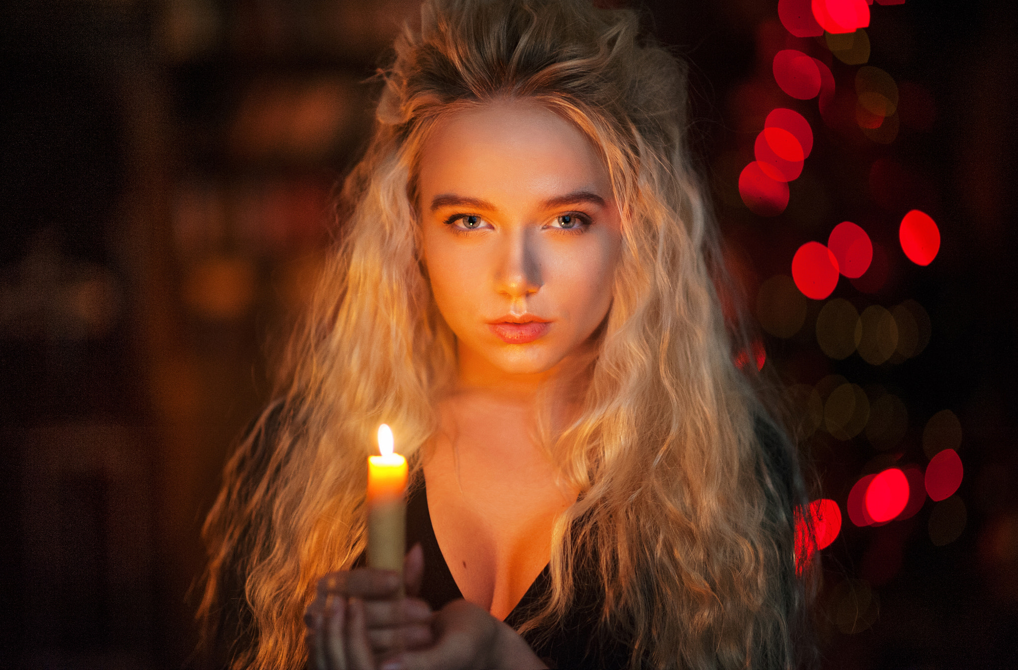 Women Candles Blonde Maxim Maximov Depth Of Field Face Portrait Maria Popova Frontal View 2048x1348