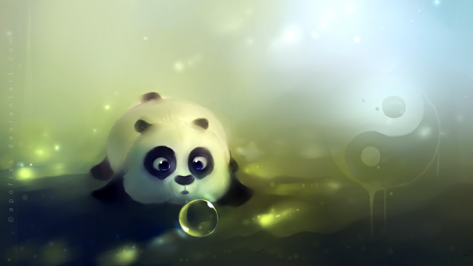 Apofiss Panda Artwork Bubbles Yin And Yang Fantasy Art 1920x1080