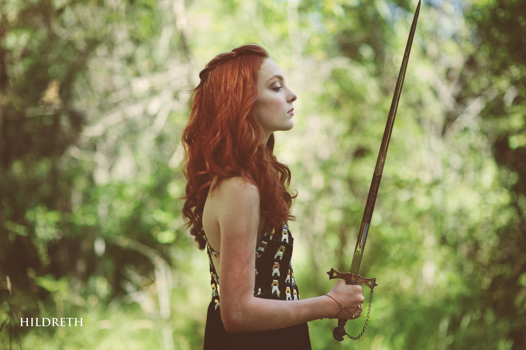 Charles Hildreth Women Model Redhead Side View Profile Sword Depth Of Field Women Outdoors 1804x1200