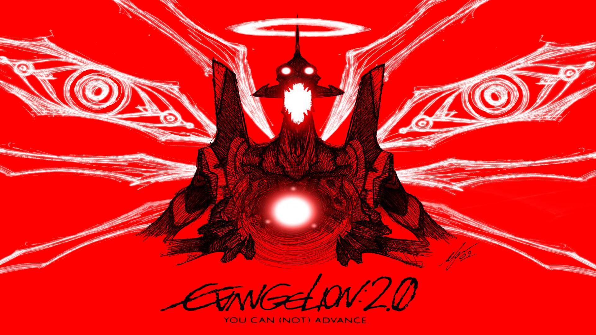 Neon Genesis Evangelion EVA Unit 00 Anime Scream Sketches Wings 1920x1080