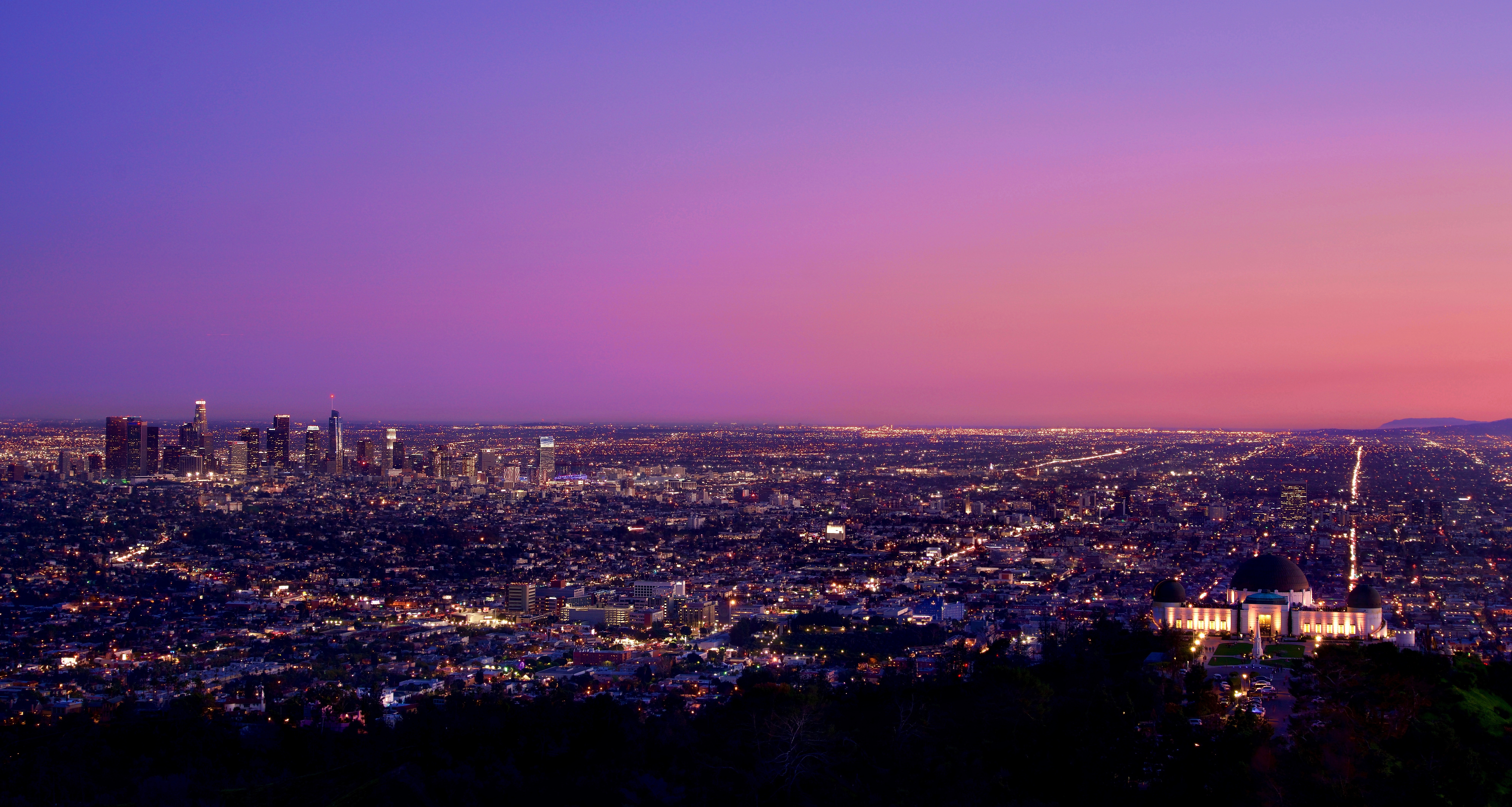 Los Angeles City Sky Lights City Lights Pink Observatory 7952x4244