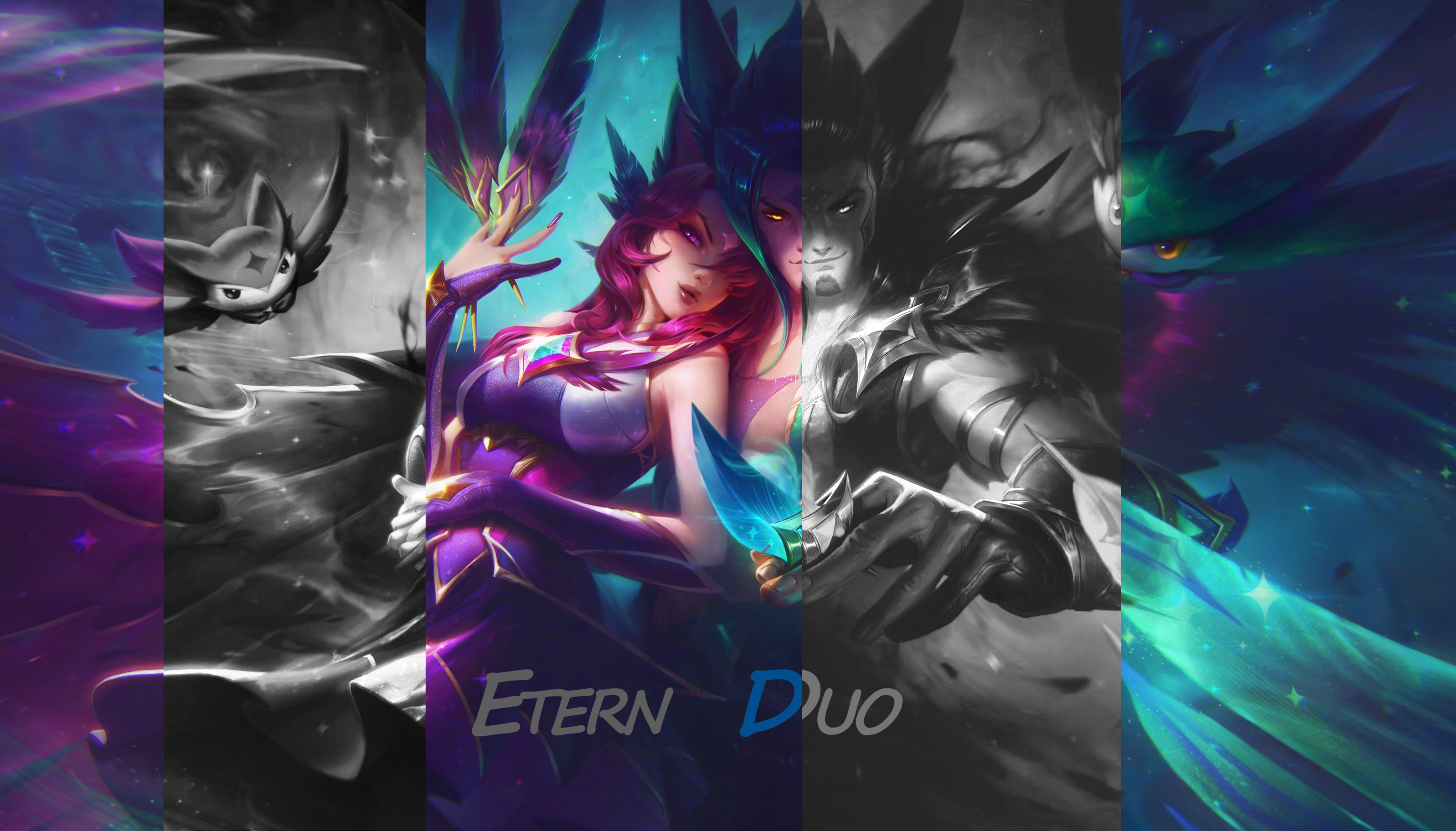 Simple Edit Rakan League Of Legends Xayah Rakan League Of Legends League Of Legends Redhead Blue Hai 3000x1713