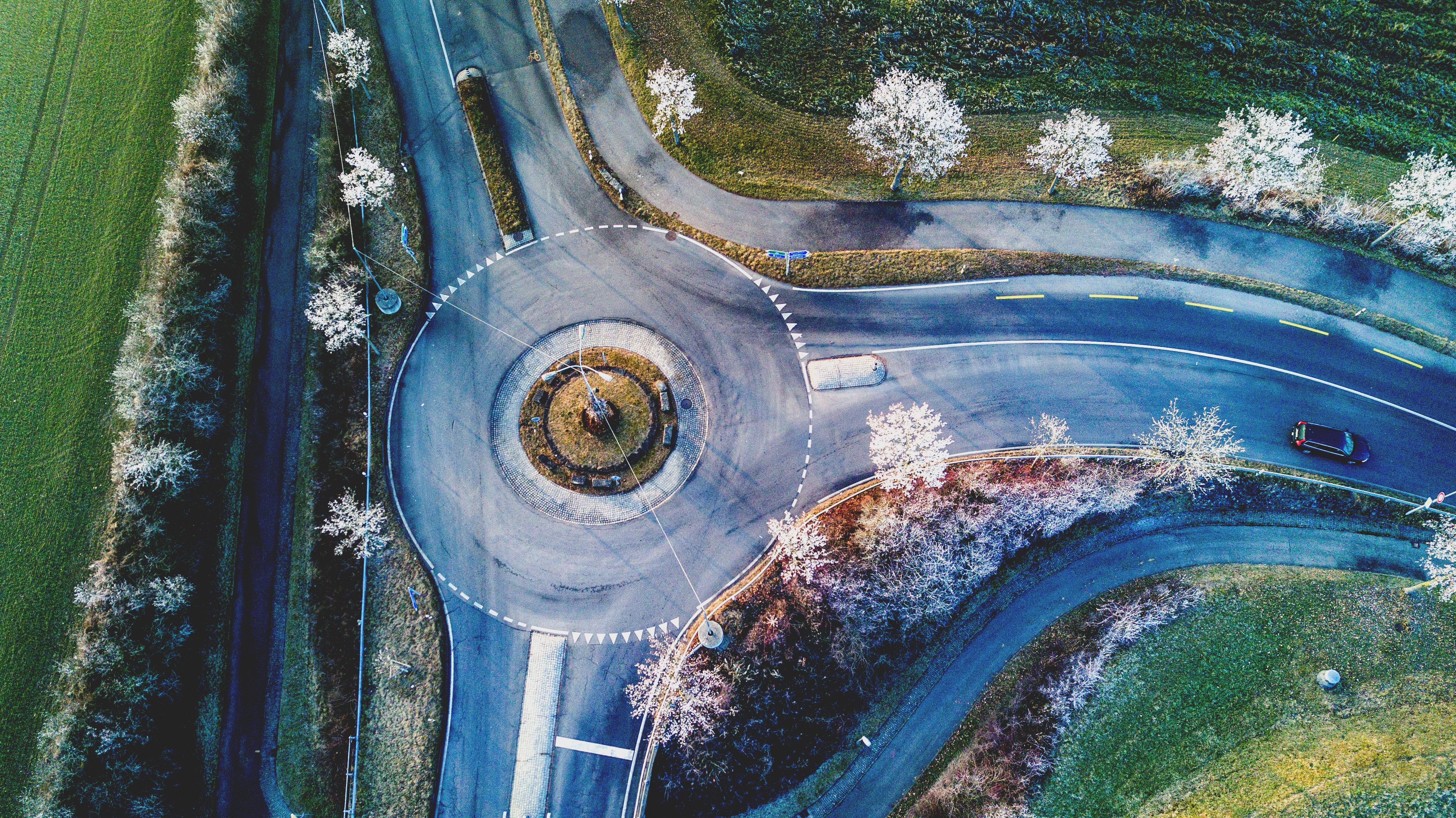 Architecture Road Trees Roundabouts Switzerland 3992x2242