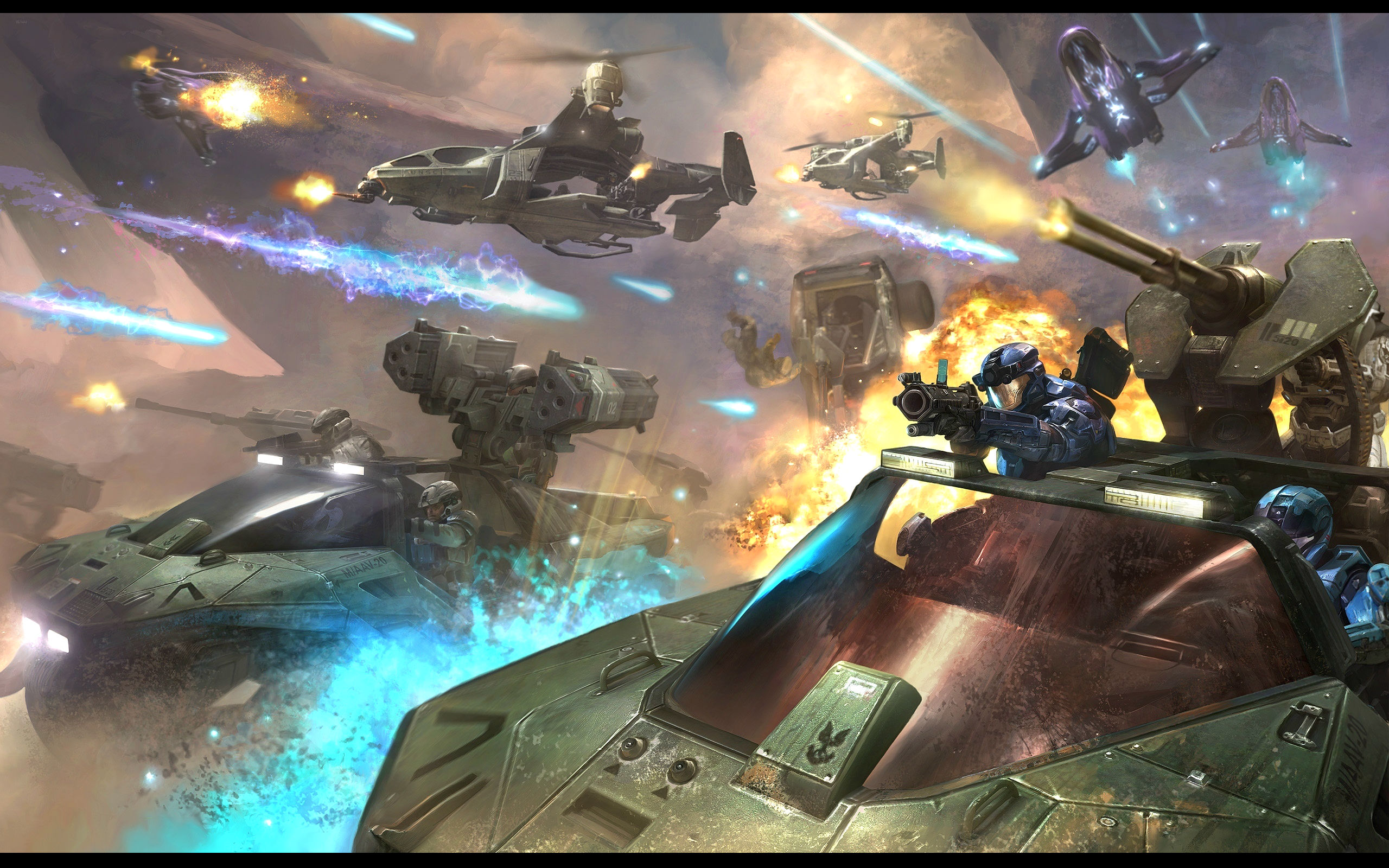Video Games Halo Halo Reach Warthog Grenade Launchers Rocket Launchers Battle War Banshee Halo Coven 2560x1600