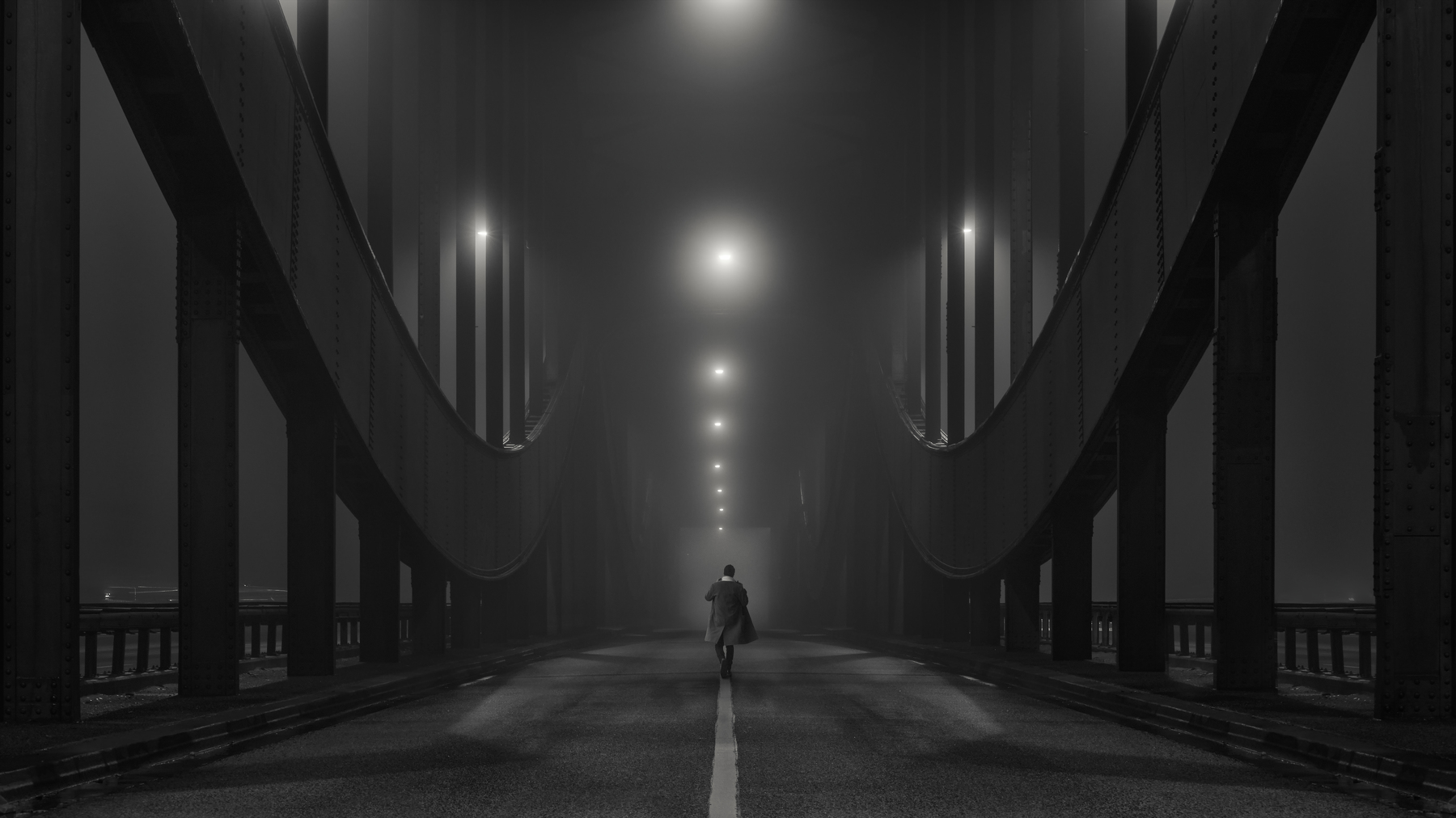 Architecture Hamburg Alexander Schonberg City Germany Monochrome Bridge Walking Men Night Lights Rea 1800x1012