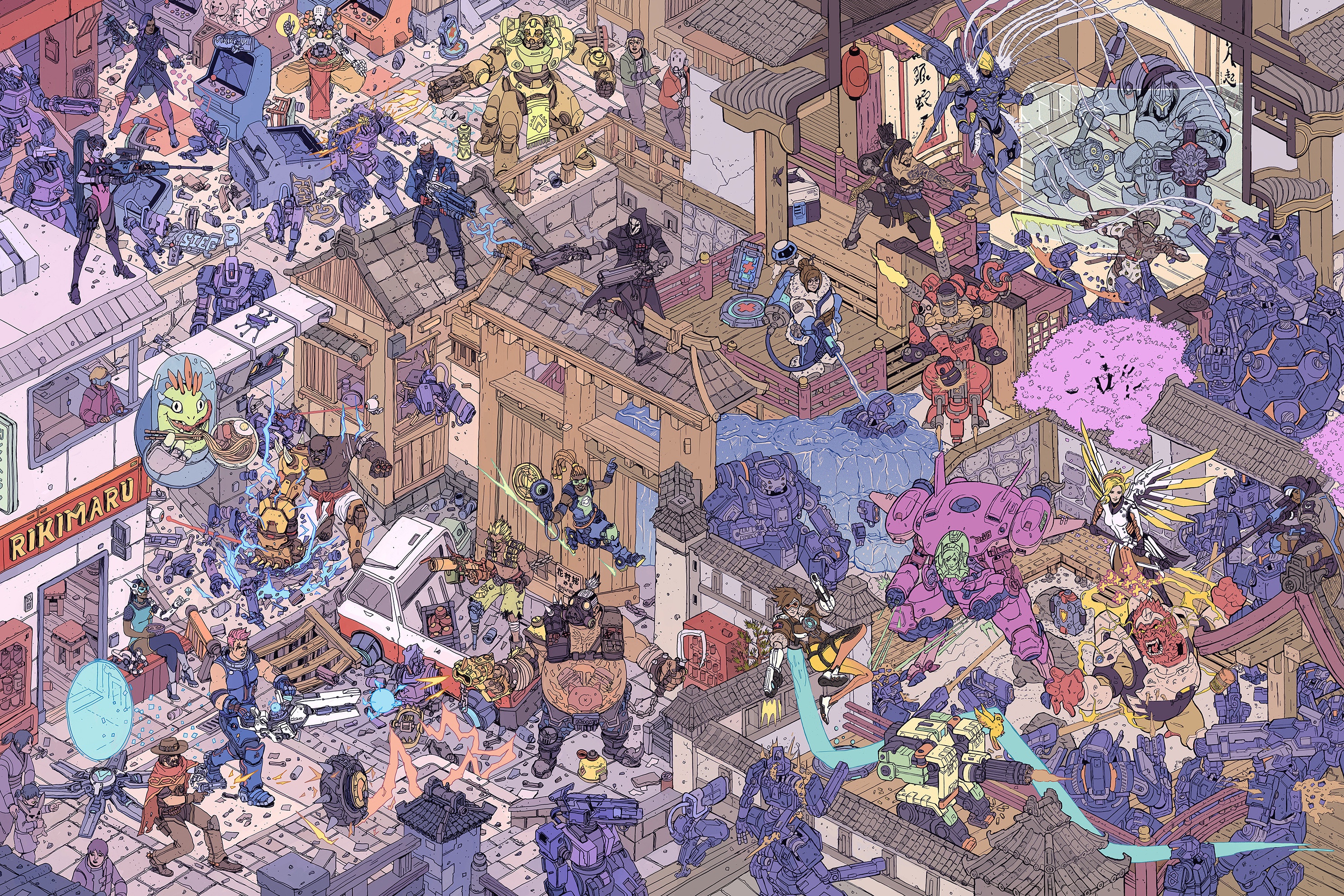 Futuristic Artwork Hanamura Overwatch Josan Gonzalez Robot Science Fiction Cyberpunk Illustration Re 2978x1985