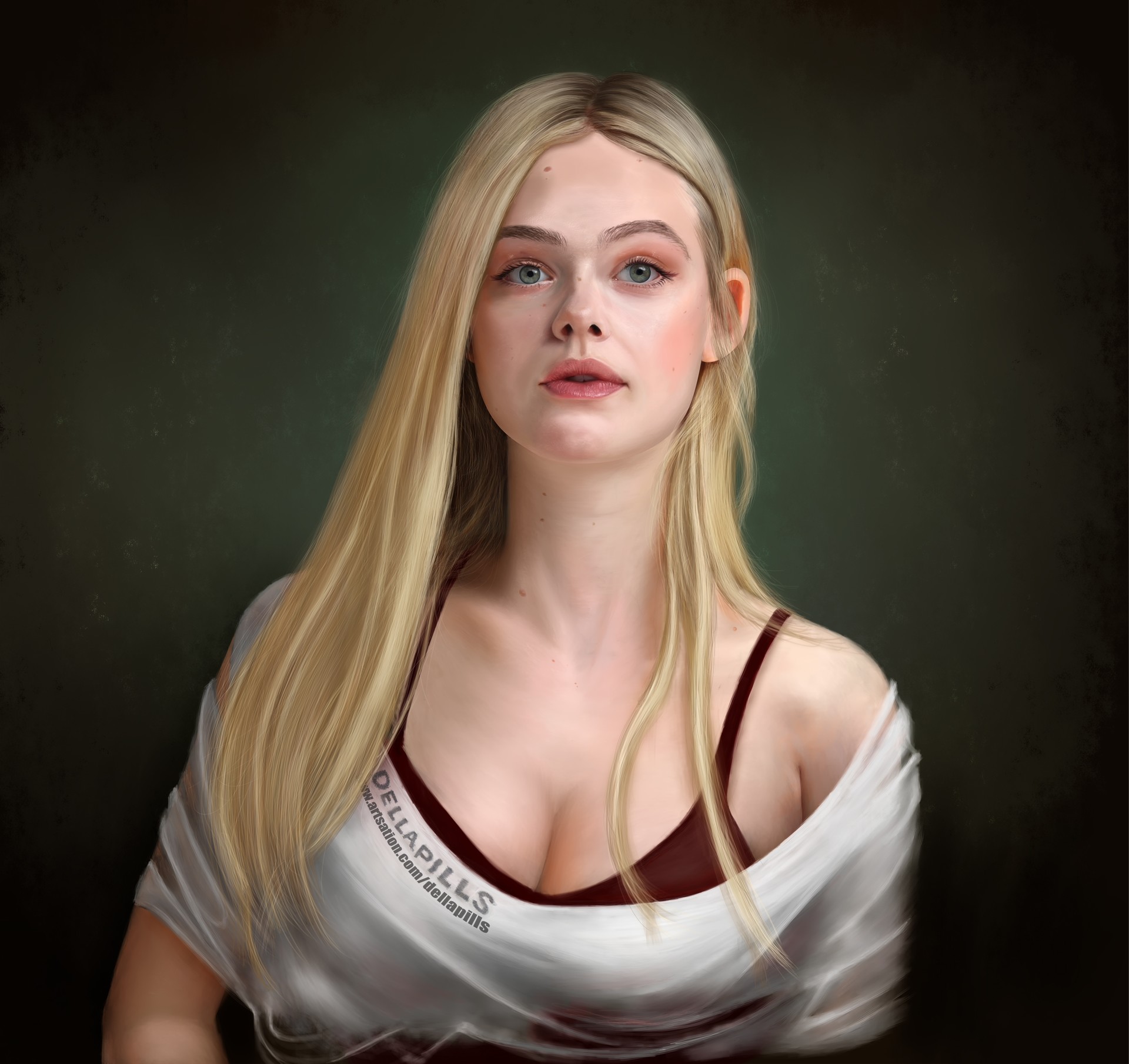 Elle Fanning DellaPills Blonde Actress Painting Watermarked 1920x1810