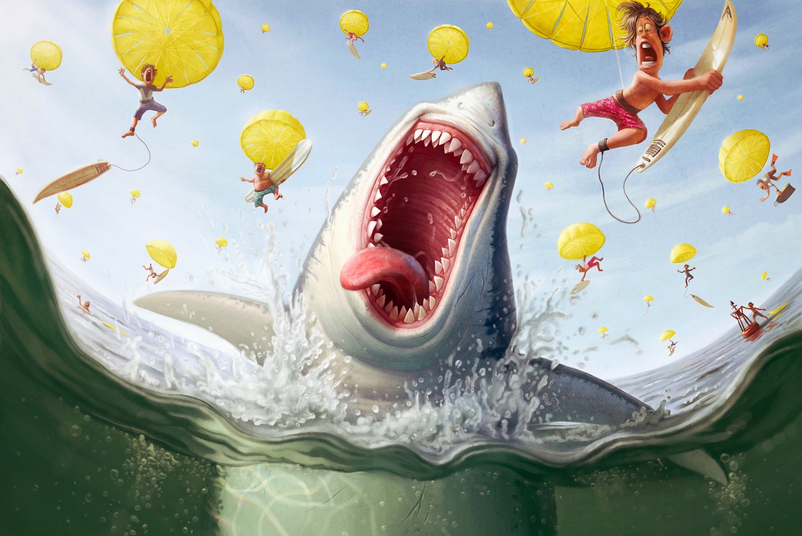 Shark Parachutes People Sea 1598x1067