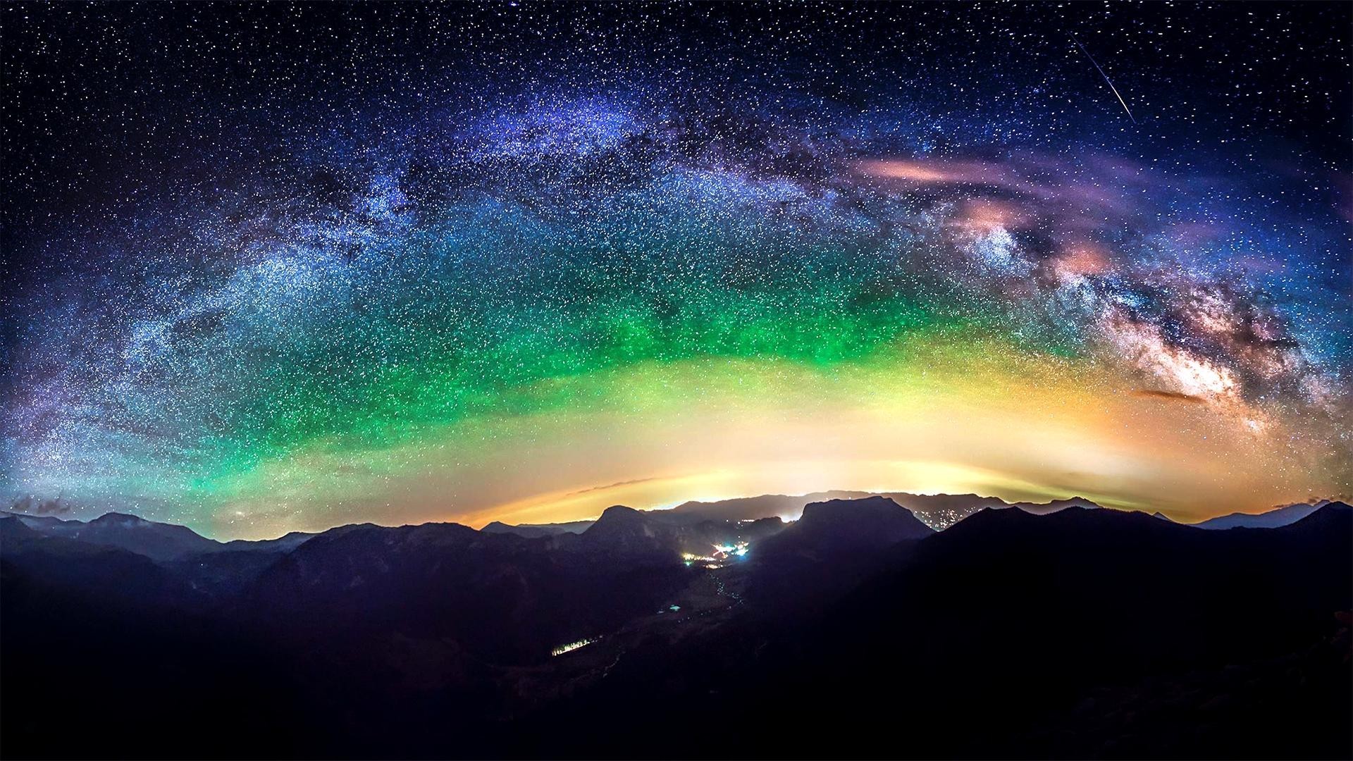 Nature Sky Stars Space Stars Mountains Night Rocky Mountain National Park Digital Art Space Art USA  1920x1080