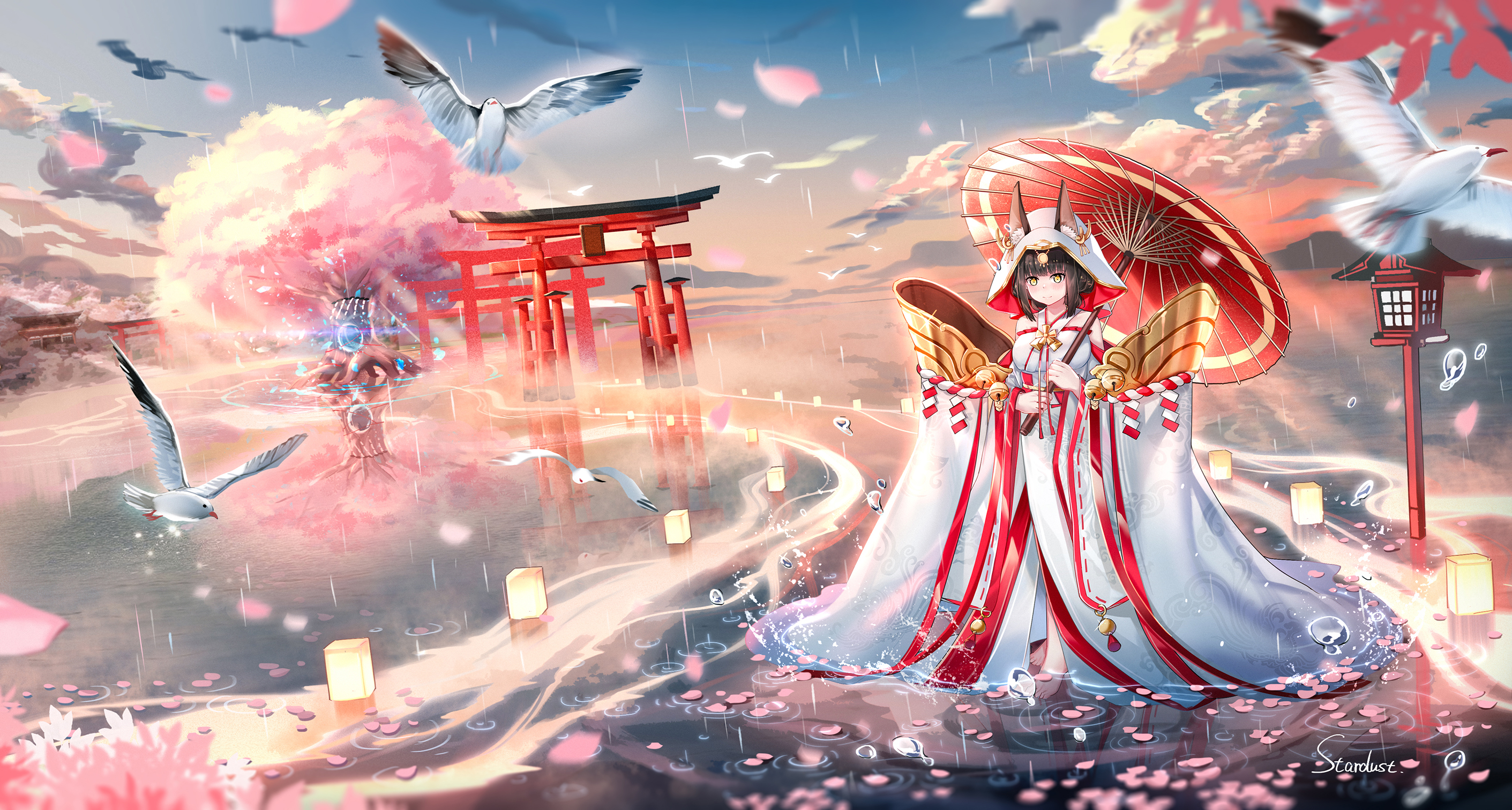 Artwork Digital Art Azur Lane Nagato Azur Lane Anthropomorphism Animal Ears Barefoot Flowers Foxgirl 2822x1512