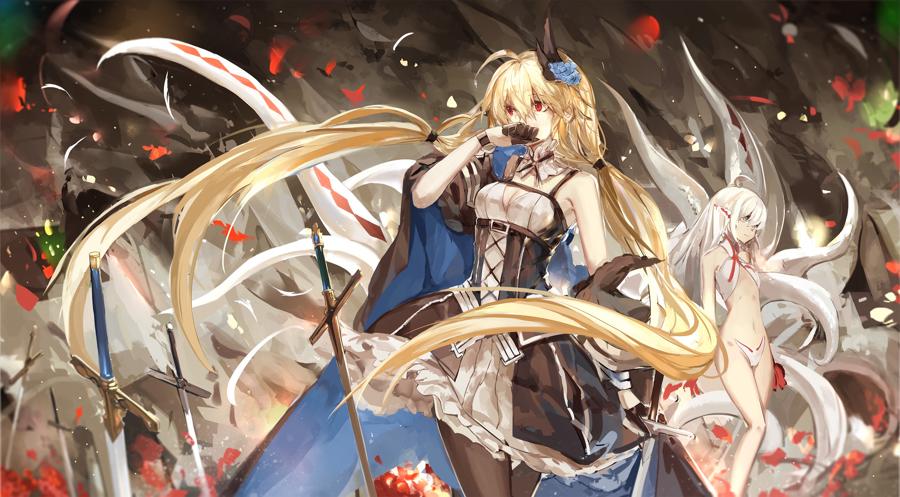 Blonde Red Eyes Twintails Long Hair Pixiv Fantasia Pixiv Fantasia Fallen Kings Armeechef Long Hair T 3000x1658