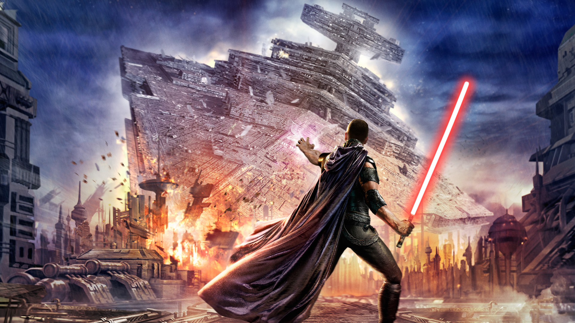 Star Destroyer Lightsaber Star Wars Starkiller Star Wars Red Lightsaber Cape Explosion Man Sith Star 1920x1080