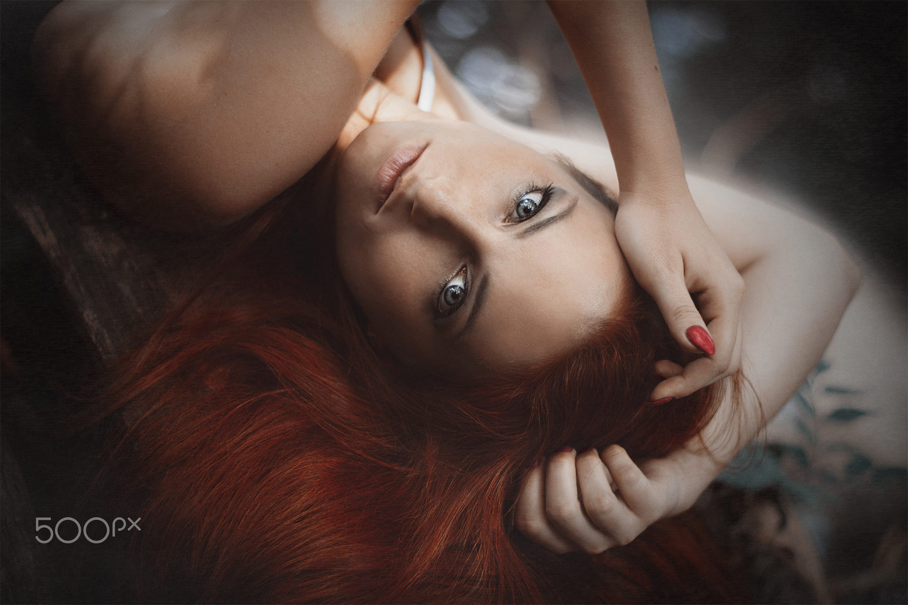 Women Redhead Face Blue Eyes Hands In Hair Eyeshadow Portrait Jozef Kiss Simona Nemethova 1800x1200