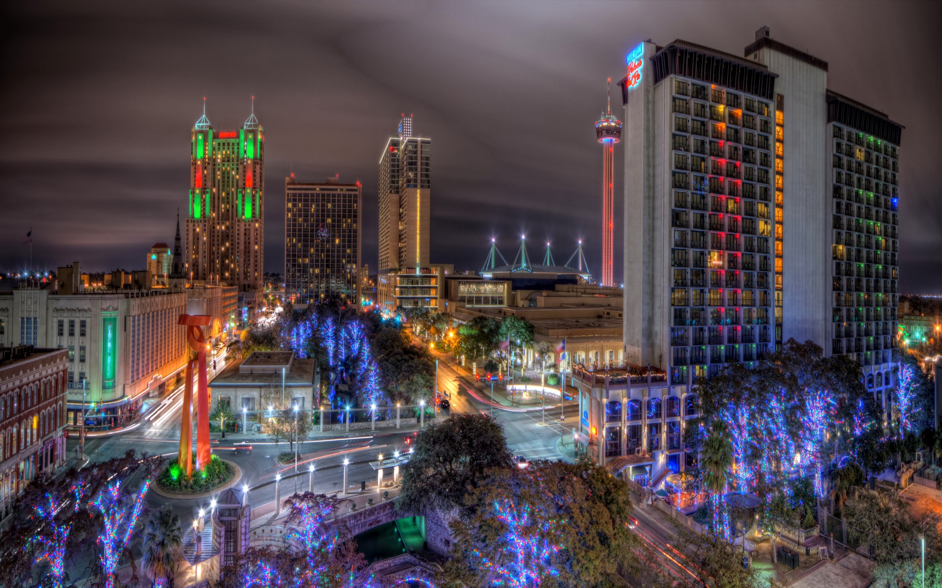 HDR San Antonio City Cityscape Night 1920x1200