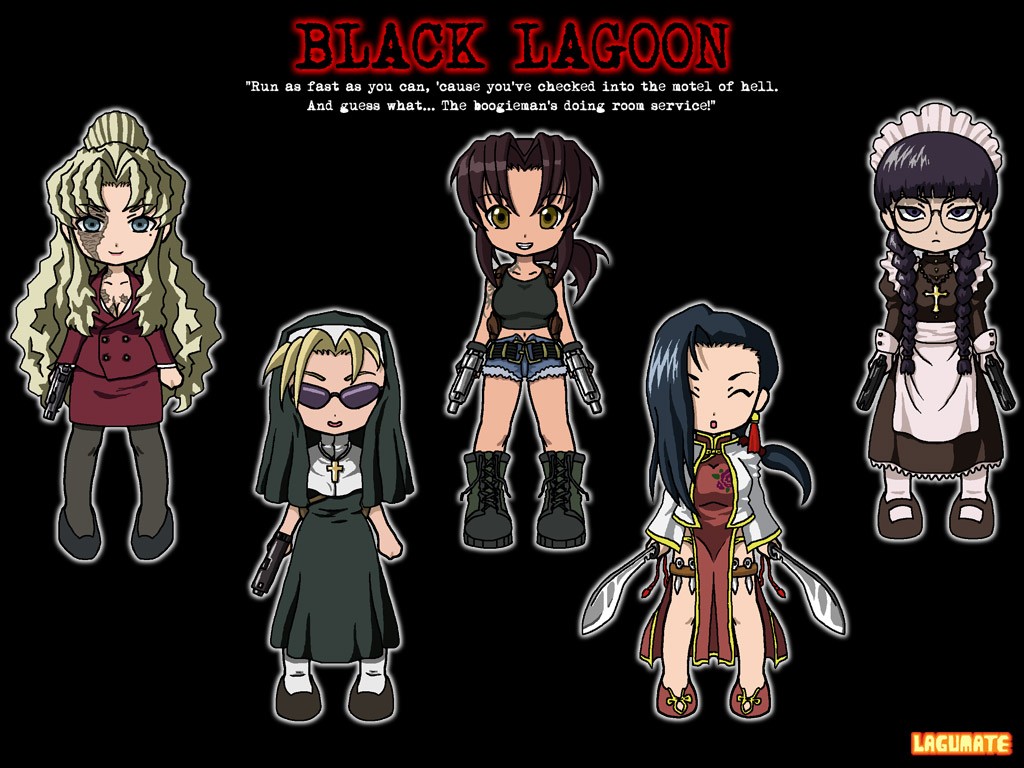 Black Lagoon Eda Balalaika Roberta Shenhua Revy Anime Girls Anime Simple Background 1024x768