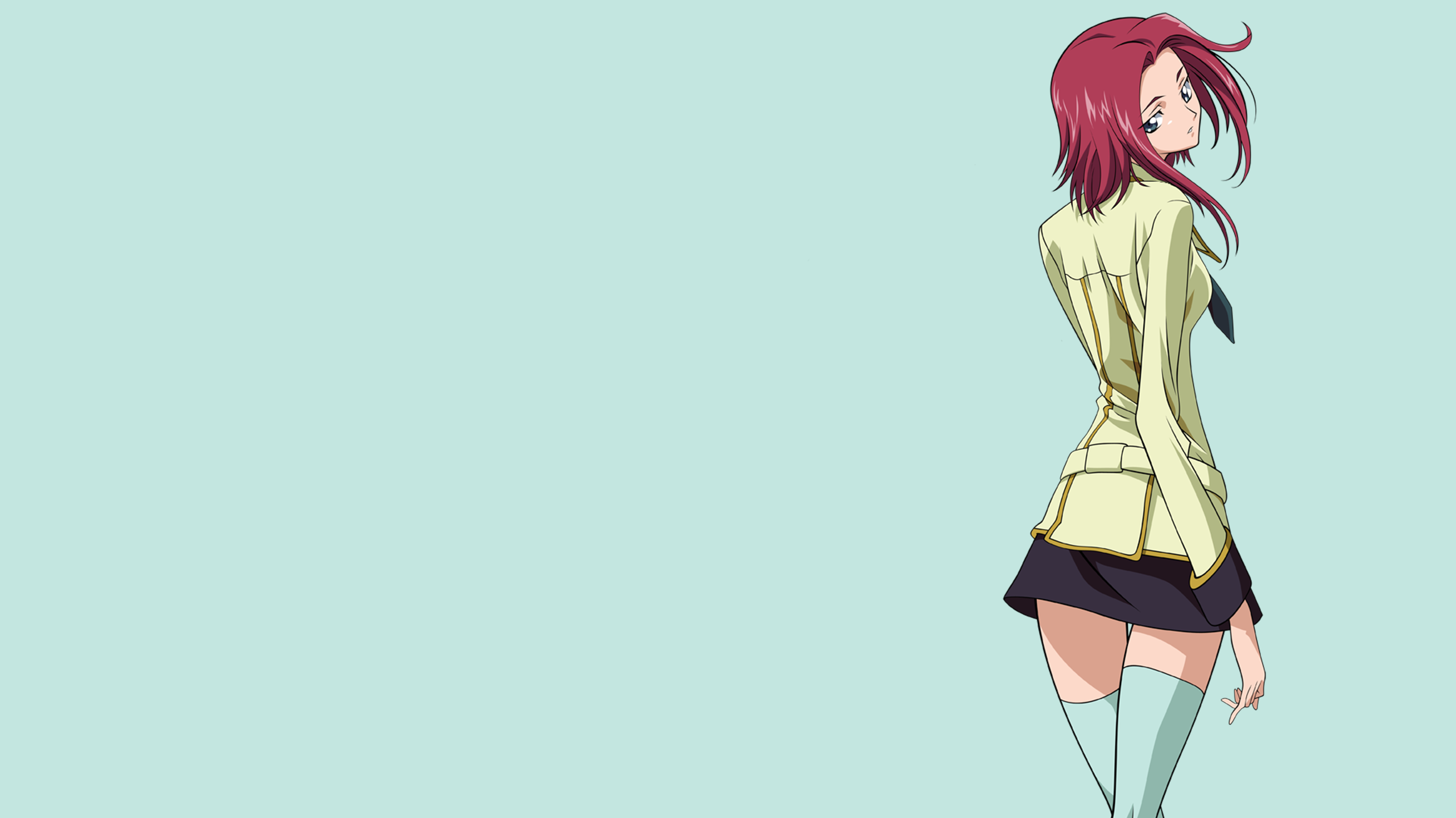 Anime Anime Girls Code Geass Redhead Kallen Stadtfeld School Uniform Simple Background Thigh Highs 2560x1440