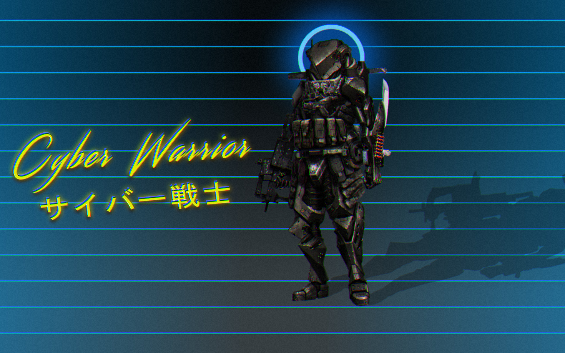 Neon Cyberpunk Warrior Cybernetics Typography Digital Art Photoshop 1920x1200