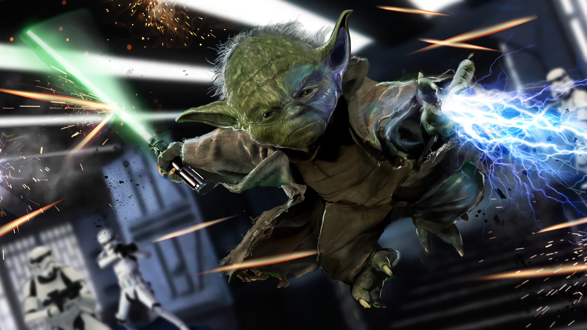 Yoda Star Wars Jedi Lightsaber Green Lightsaber Lightning 2400x1350