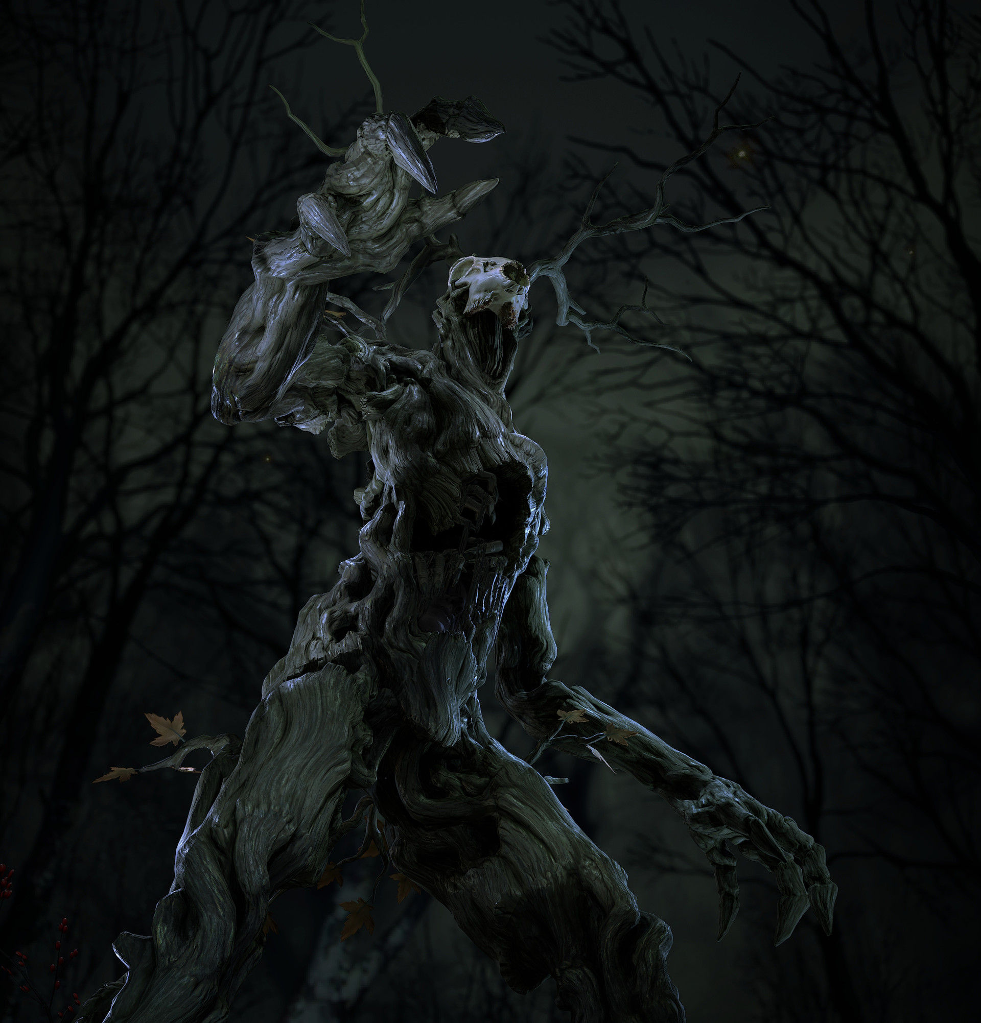 Shadeocai I Mourn 3D Digital Art Night Nightmare Trees Dark Fantasy Creature Fantasy Art The Witcher 1920x2003