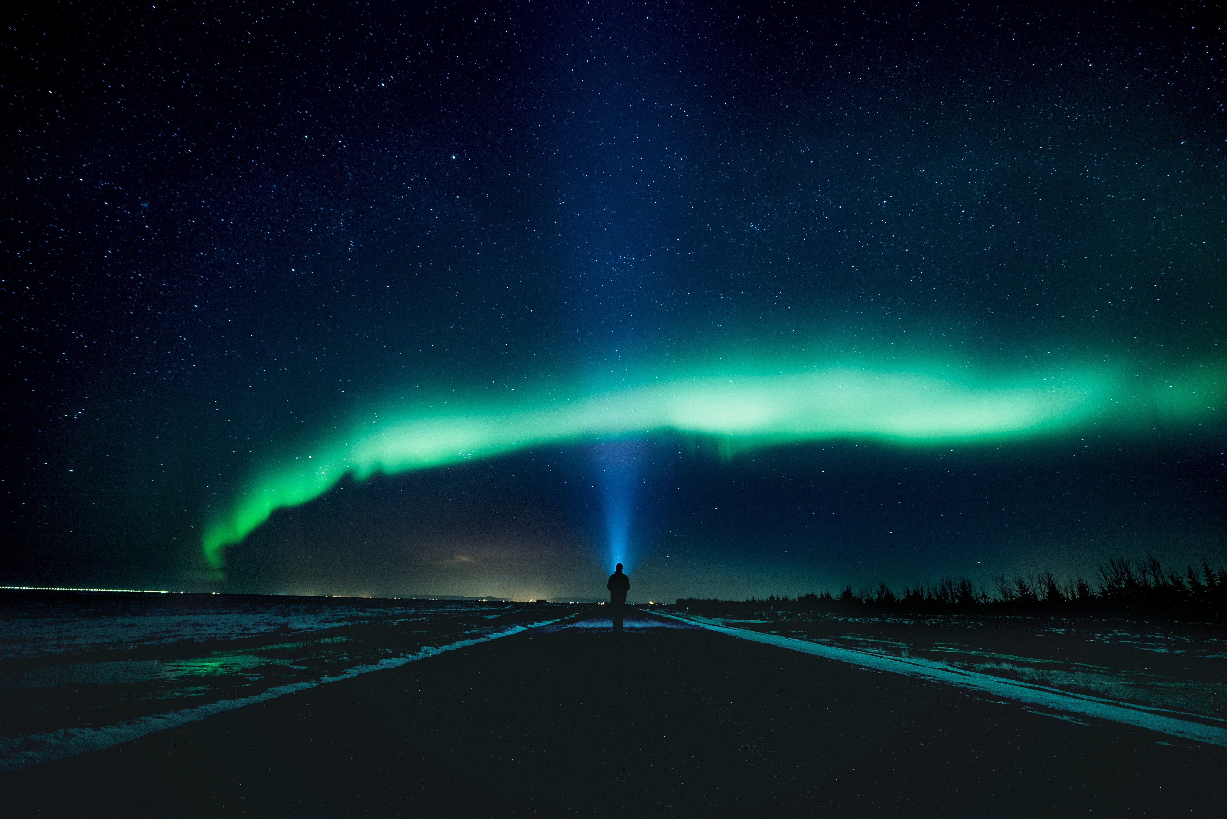 Landscape Dark Iceland Aurorae Night Flashlight Long Exposure Stars Road Turquoise 4240x2832