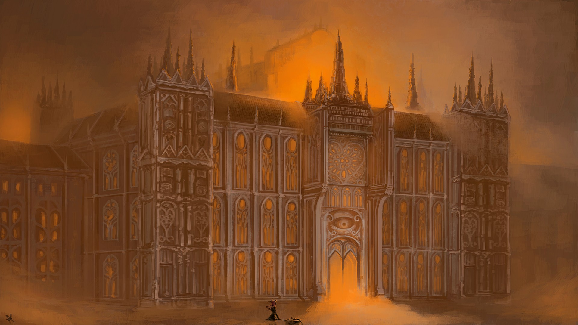 Architecture Kaenbyou Rin Gothic Digital Art Building Painting 1920x1080