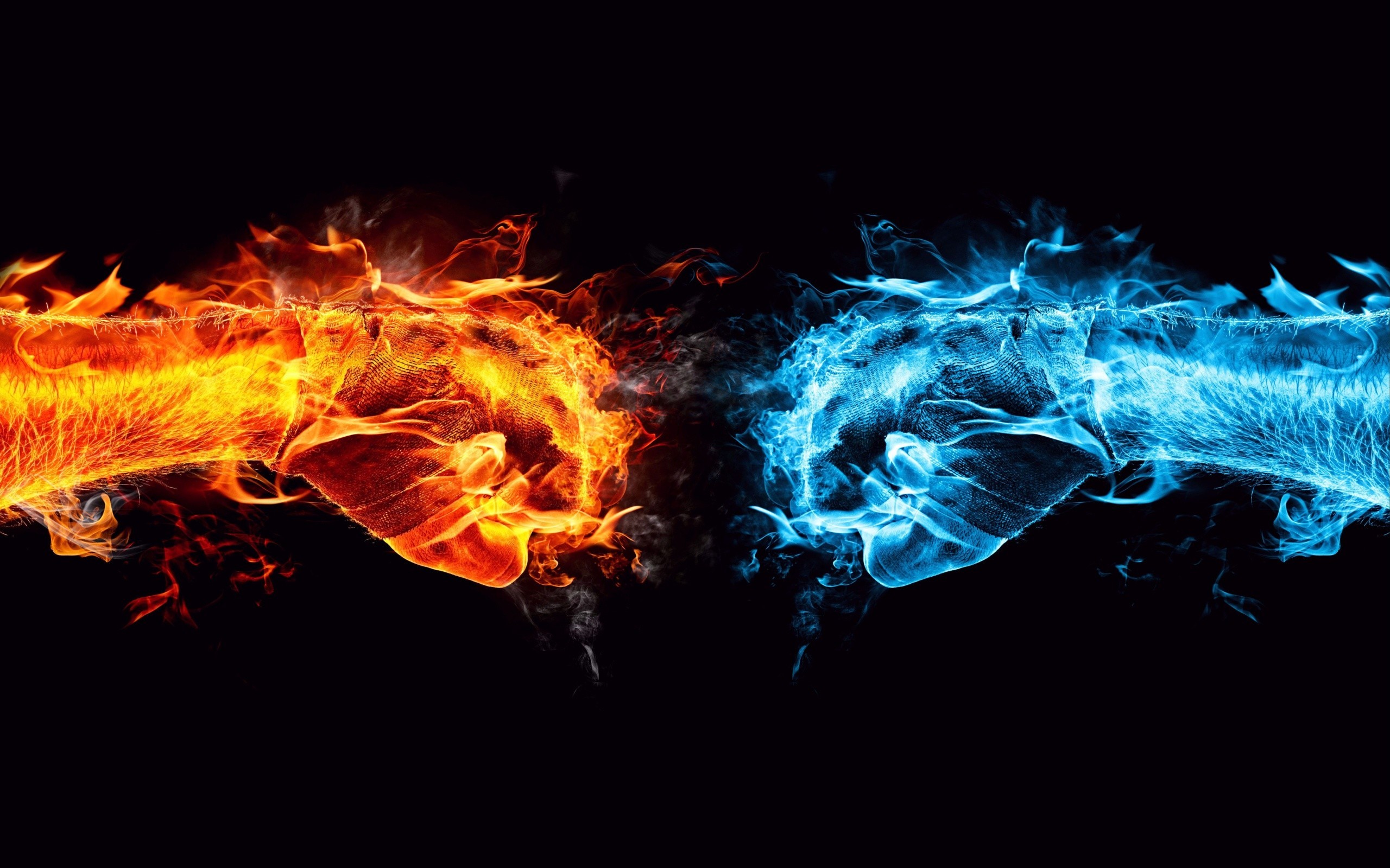 Fists Fire Ice Digital Art 2560x1600