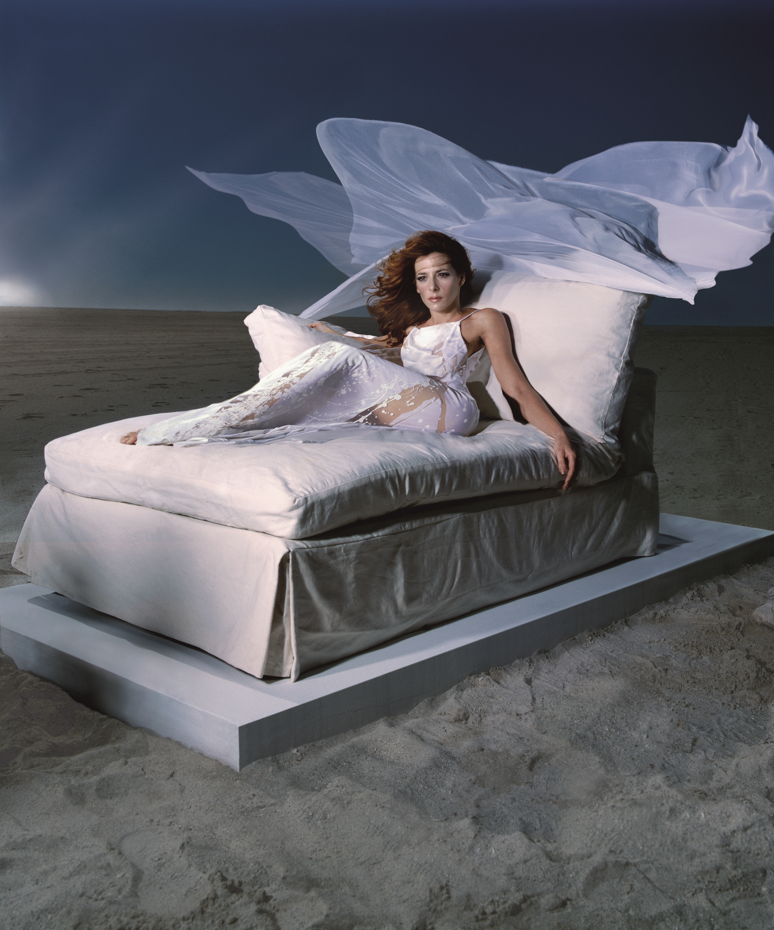 Mylene Farmer French Singer Redhead Clear Sky Bed Ripped Clothes 2674x3211