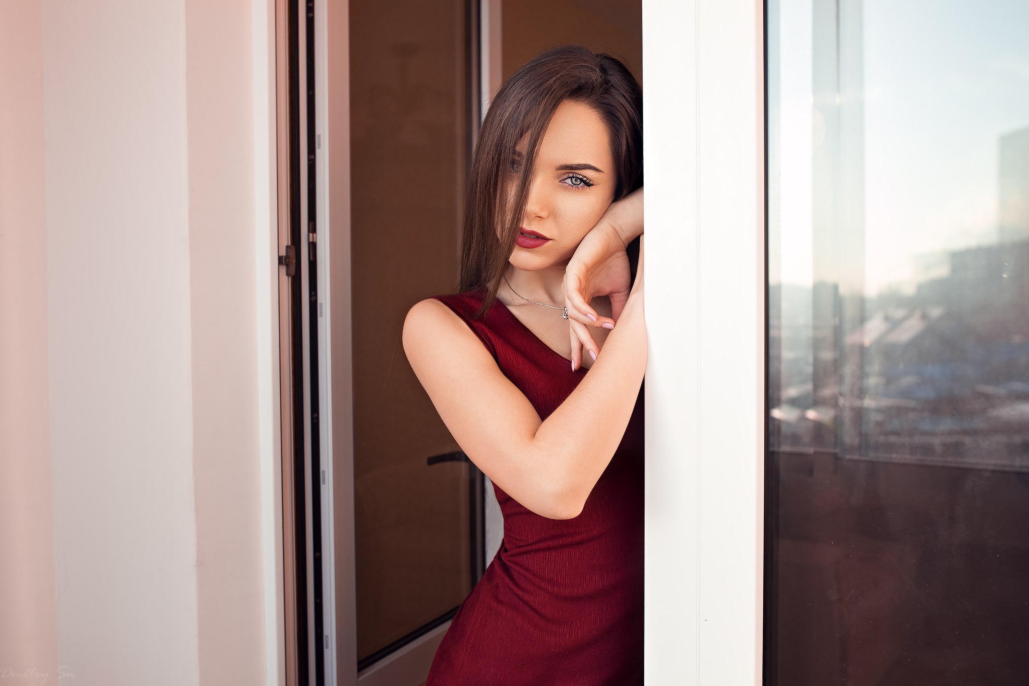 Dmitry Shulgin Women Model Red Dress Brunette Ekaterina Kononova Katya 2048x1365