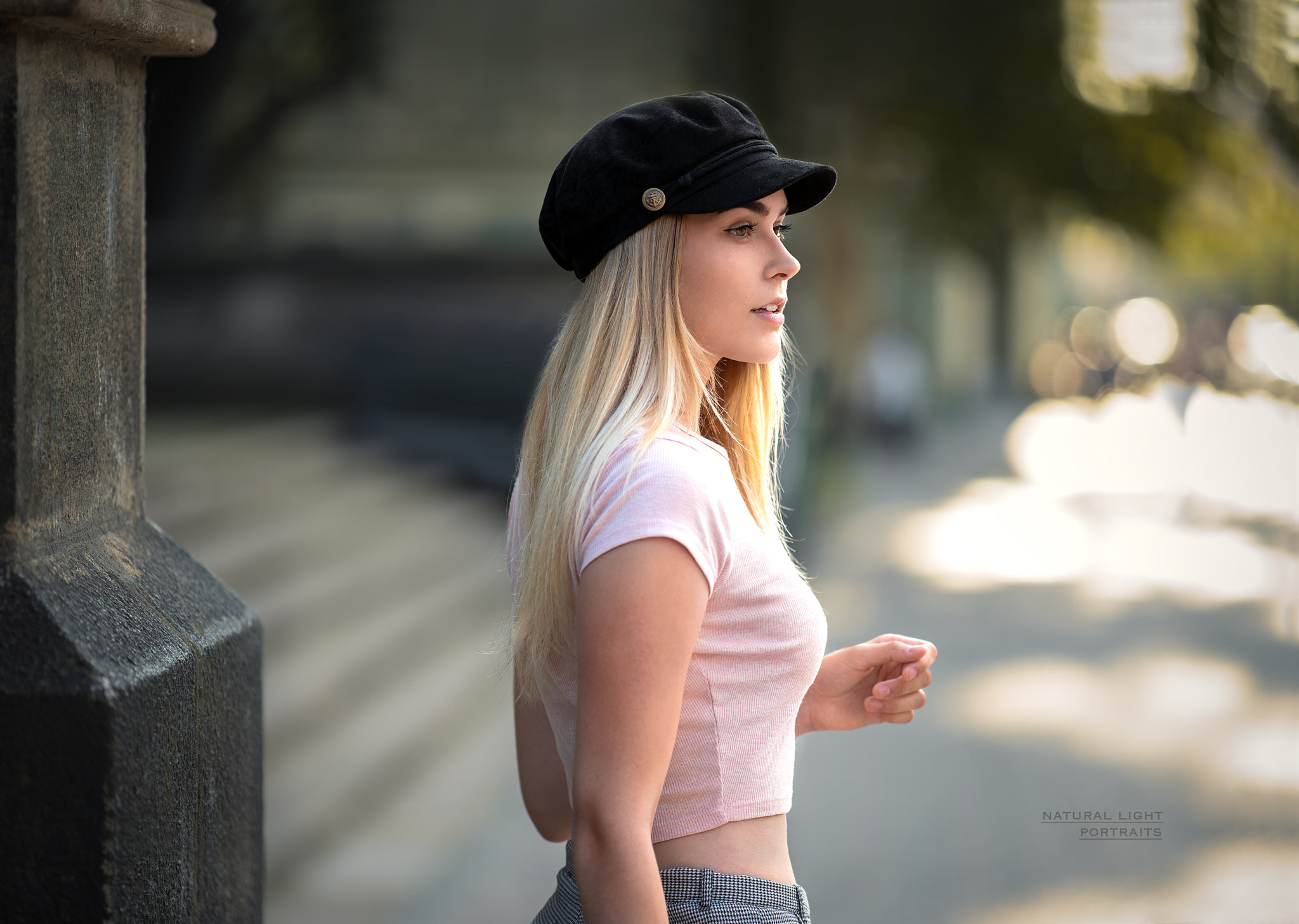 Women Blonde Portrait Bokeh Side View Women With Hats Pink Tops Women Outdoors Robert Chrenka Profil 2048x1457