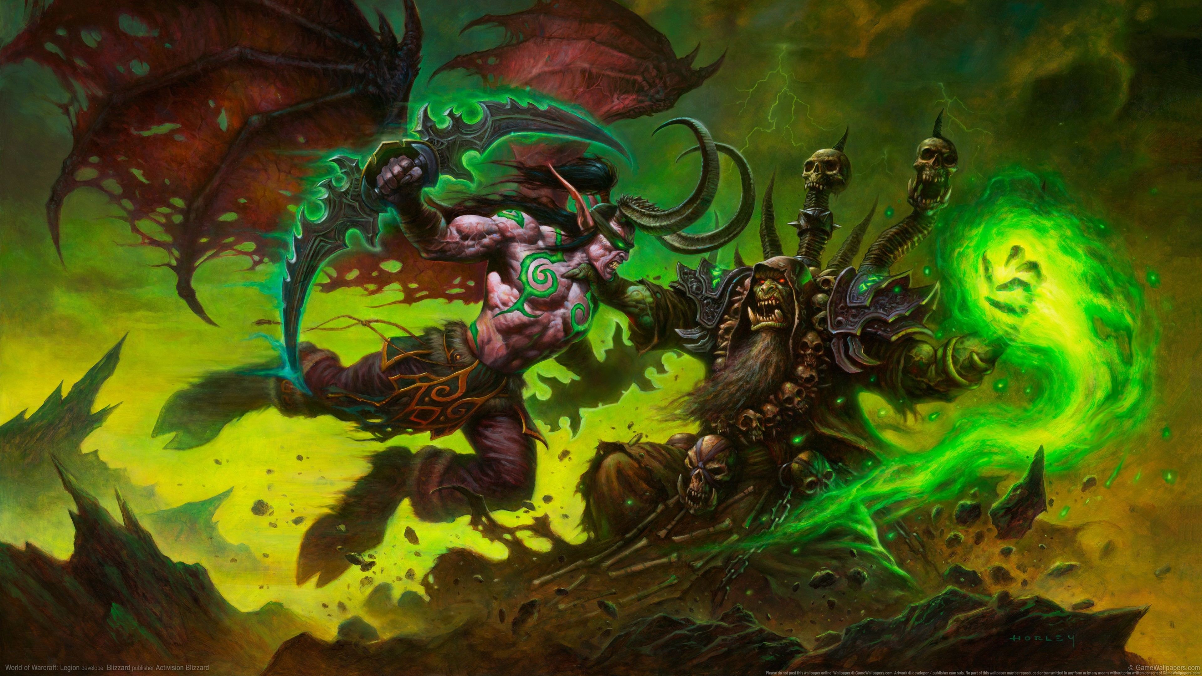 World Of Warcraft Illidan Stormrage PC Gaming Fantasy Men Orks Skull Warrior Green Eyes Red Eyes 3840x2160