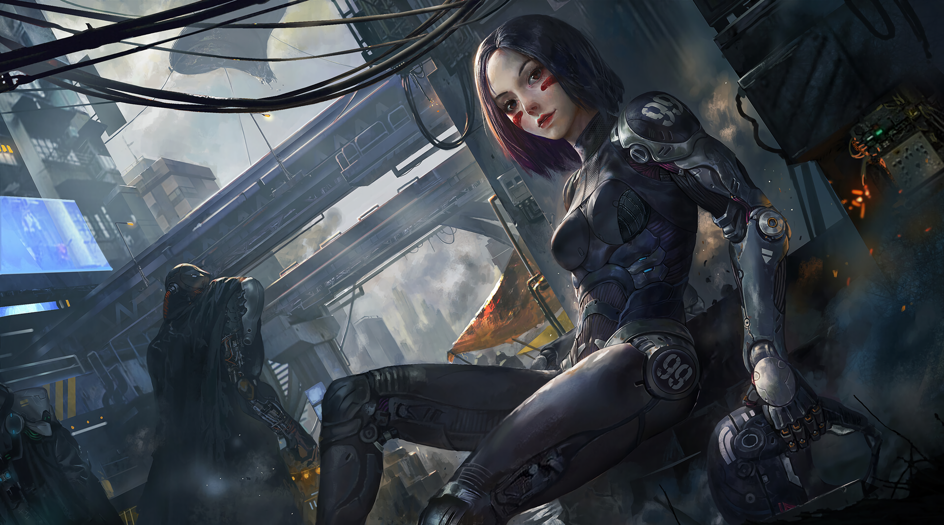 Artwork Digital Art Women Alita Battle Angel Alita Cyborg Robots Cyberpunk City Anime Girls Fan Art  1920x1068