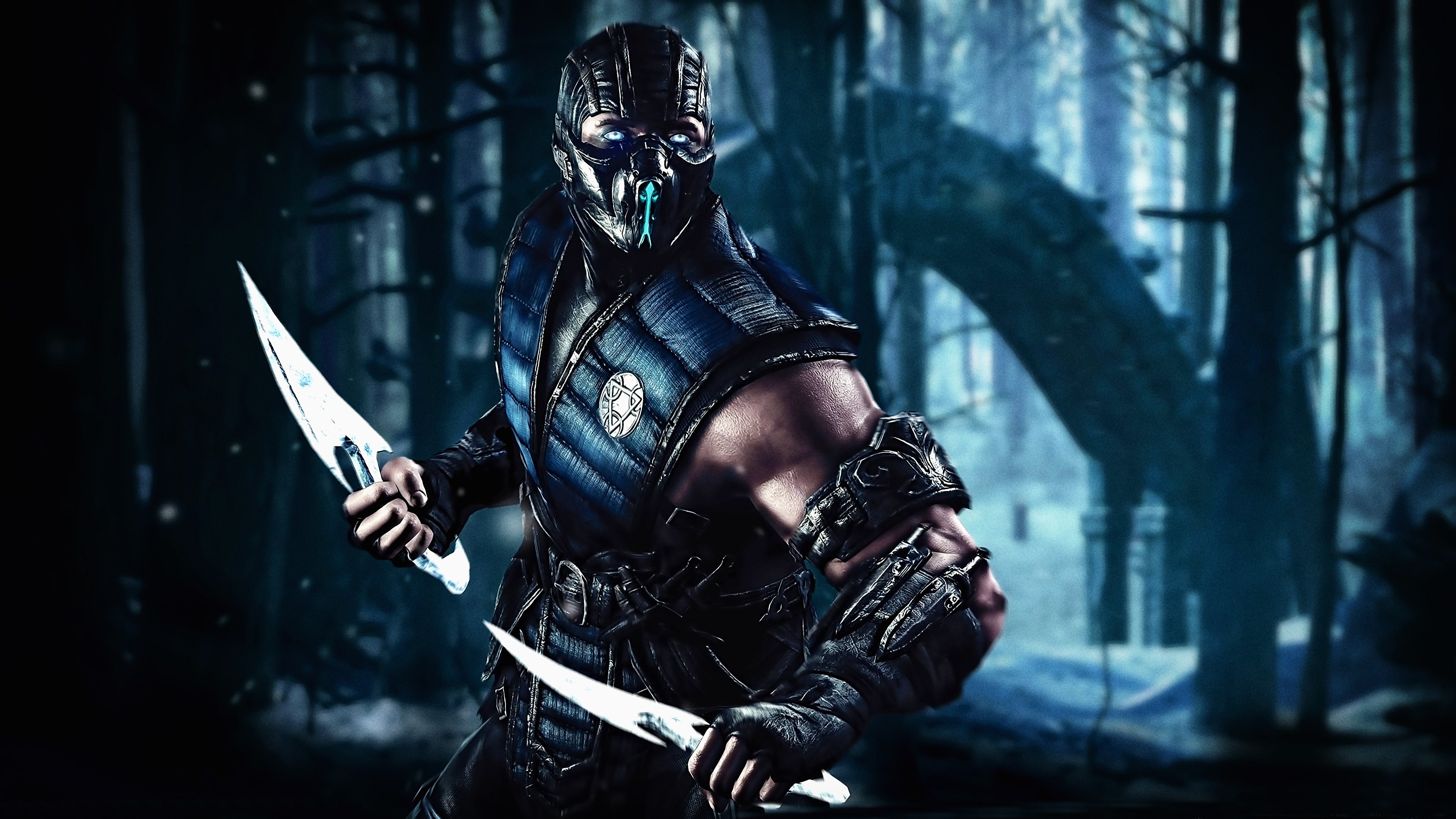 Mortal Kombat Sub Zero Warrior Video Games Artwork Digital Art Blue 3840x2160