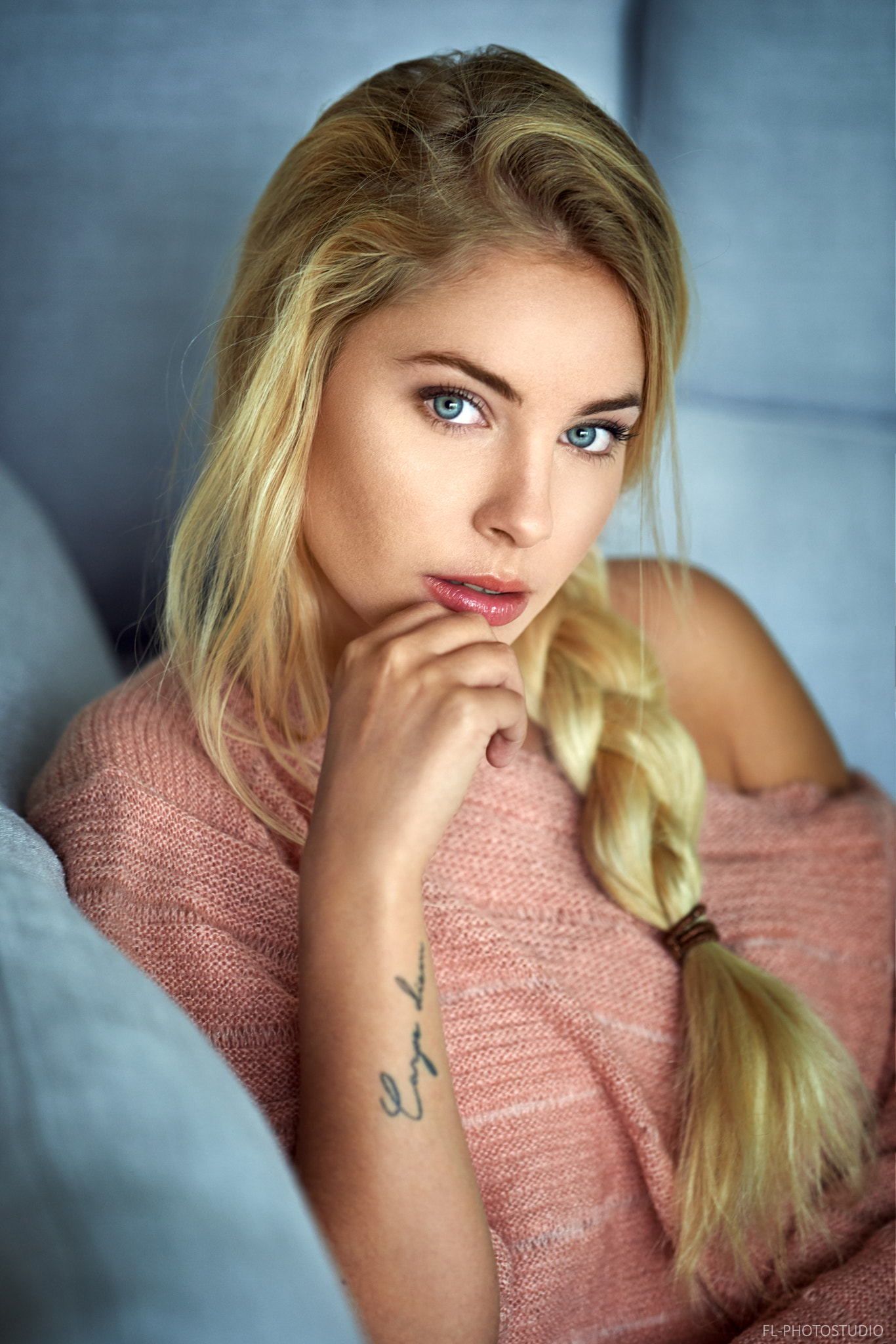 Cassandre Lamarche Model Blonde Blue Eyes Looking At Viewer Tattoo Braids 1366x2048