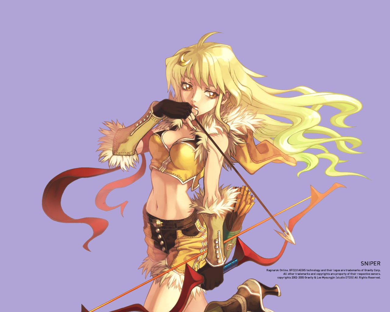 Ragnarok Online Warpportal Anime Girls Arrows Bow Simple Background Blonde PC Gaming 2005 Year 1280x1024