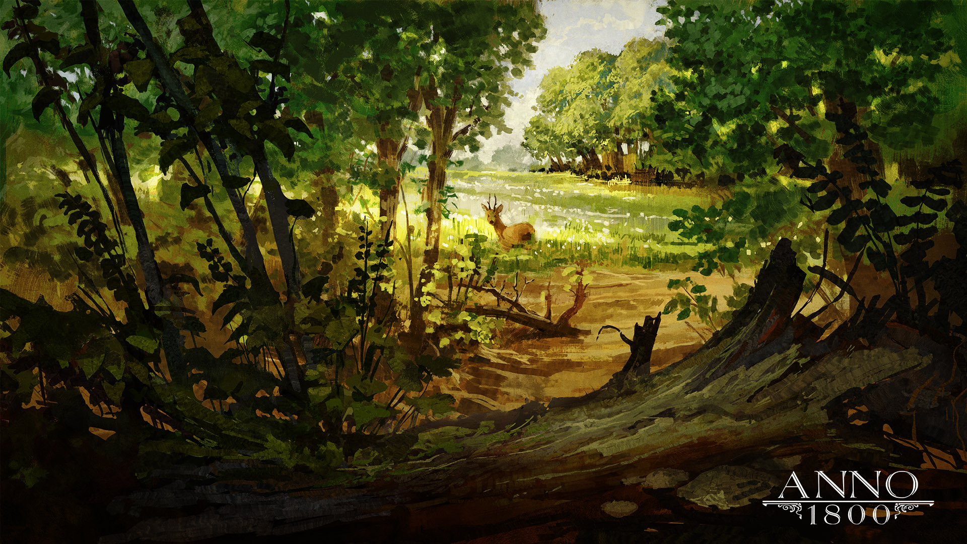 Anno 1800 Artwork Ubisoft Video Games Forest Deer Trees 1920x1080