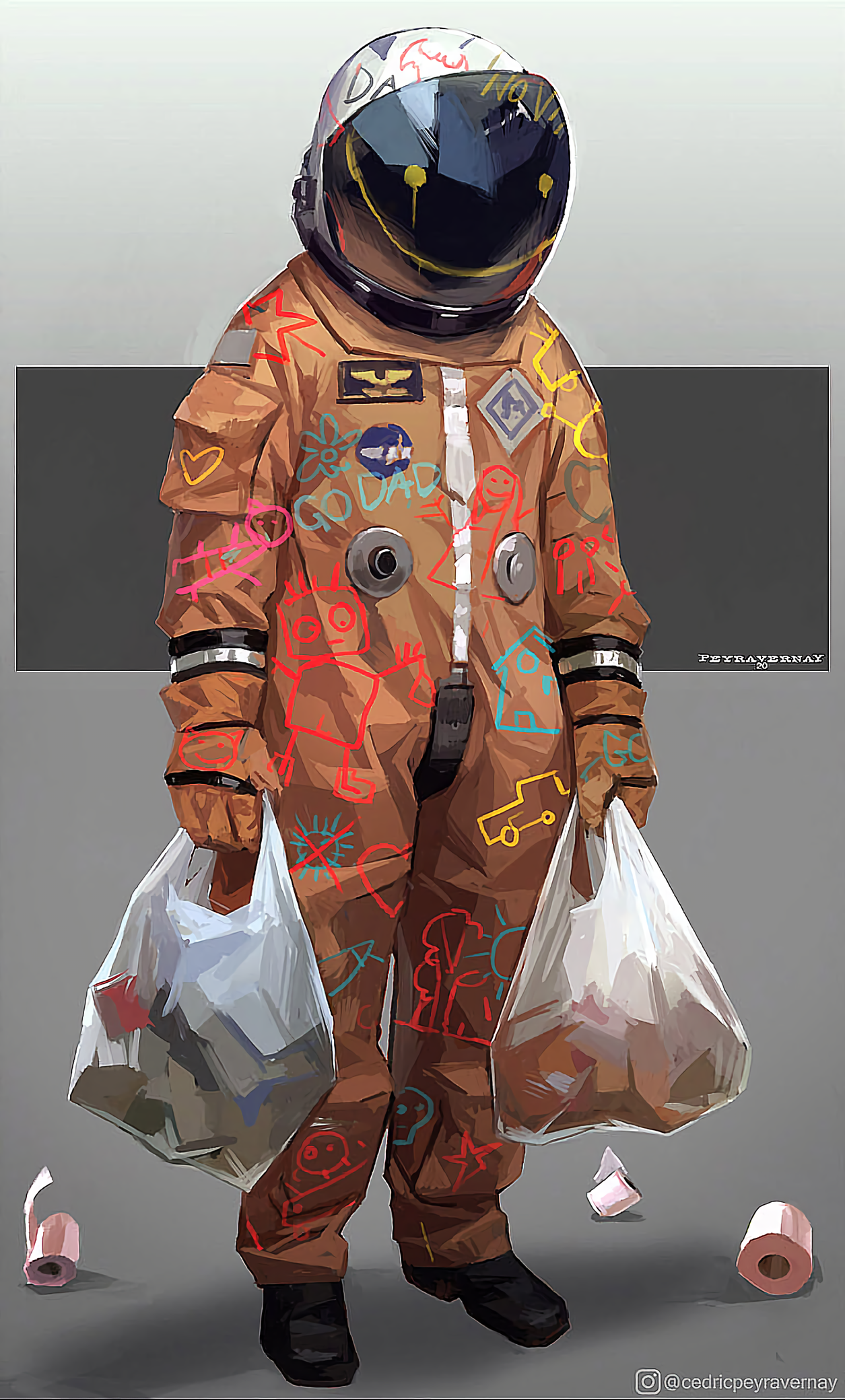 Astronaut Drawing Smiley Helmet Space Suit Bag Toilet Paper 1255x2080