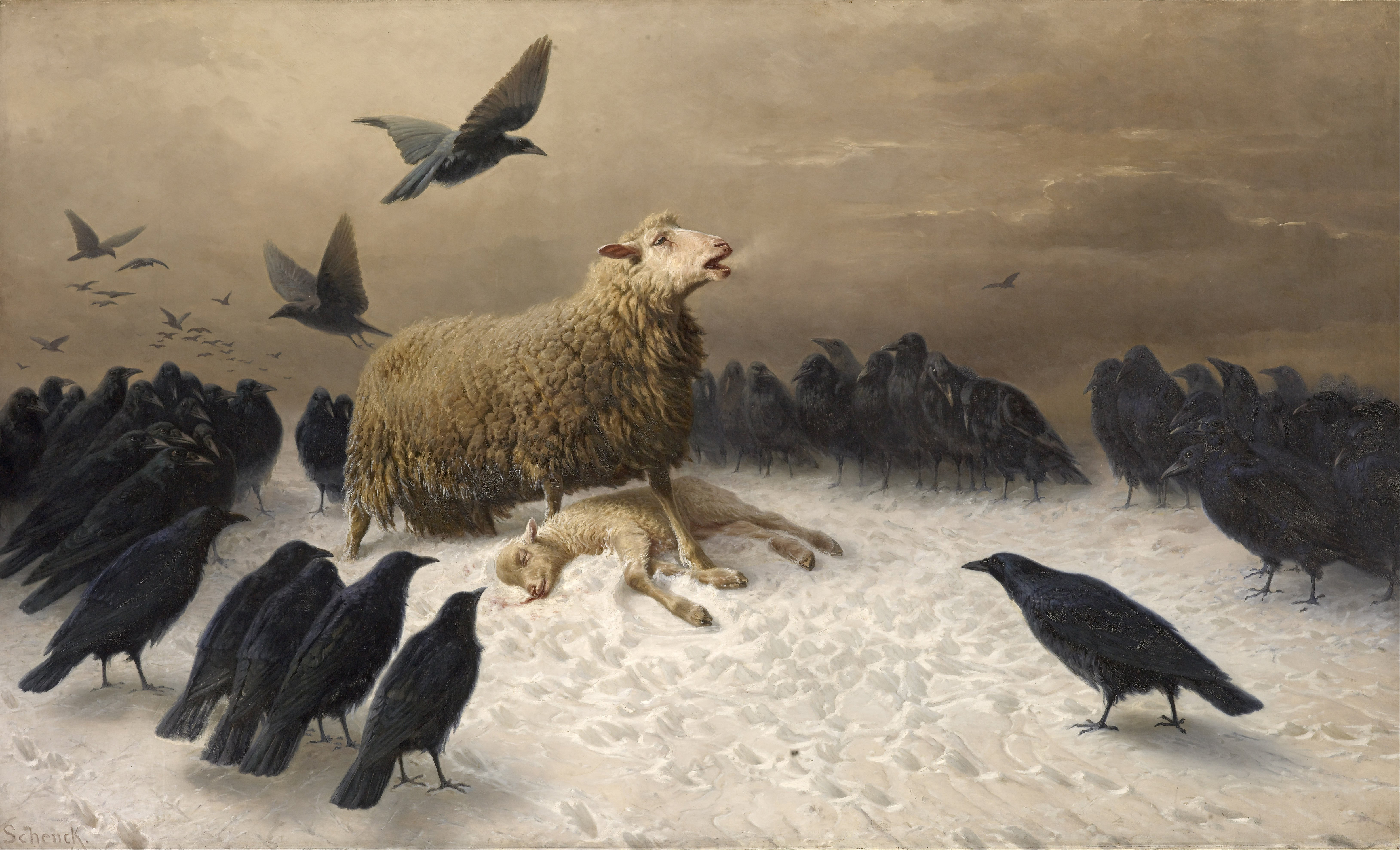 Classical Art Classic Art Sheep Crow Anguish August Friedrich Albrecht Schenck 1878 Snow Death Winte 4936x3000