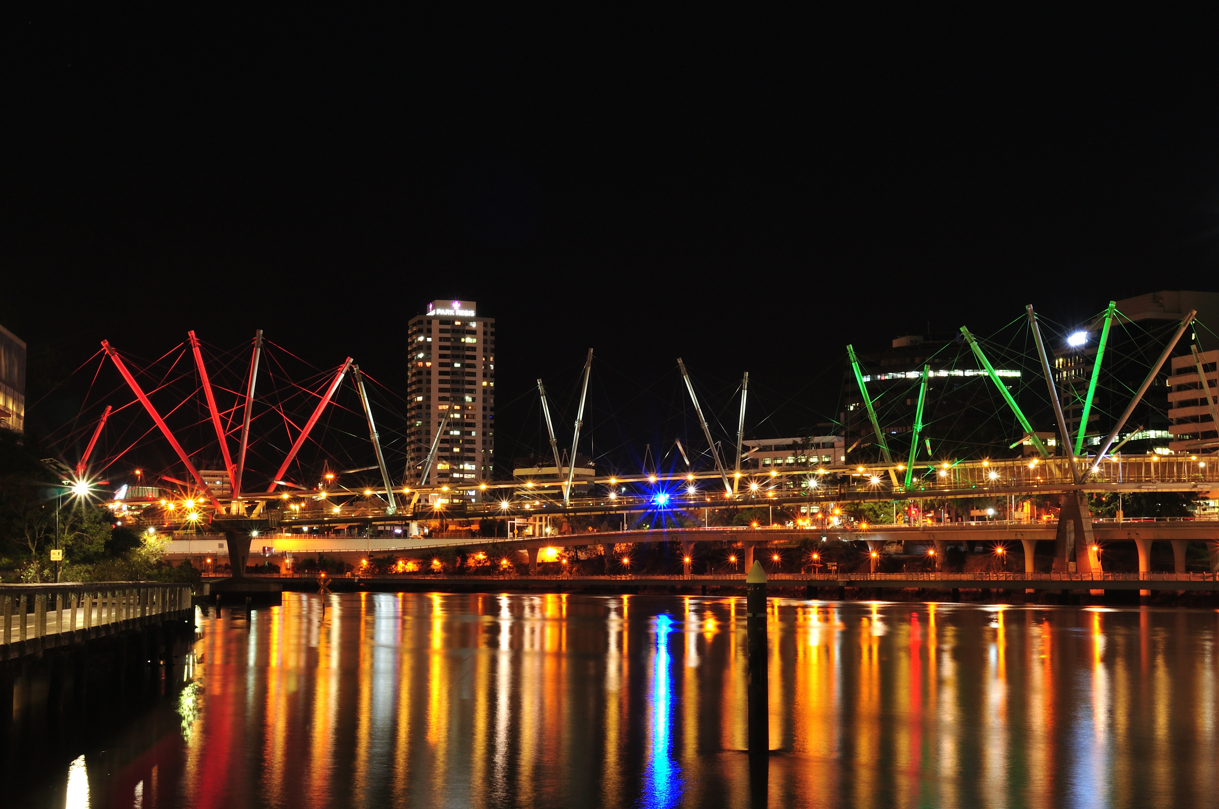 Brisbane Kurilpa Bridge City Light Reflection Brisbane River Australia Queensland Night 4023x2671