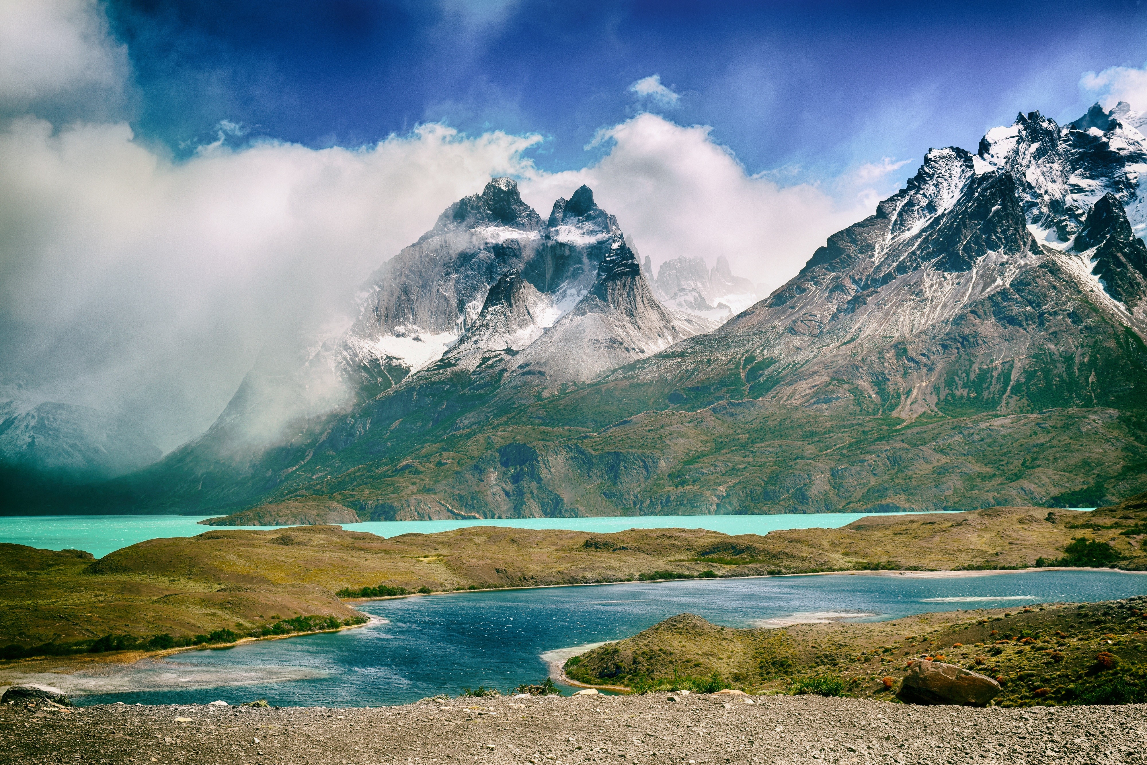 River Mountains Clouds Nature Landscape Torres Del Paine National Park 4000x2667