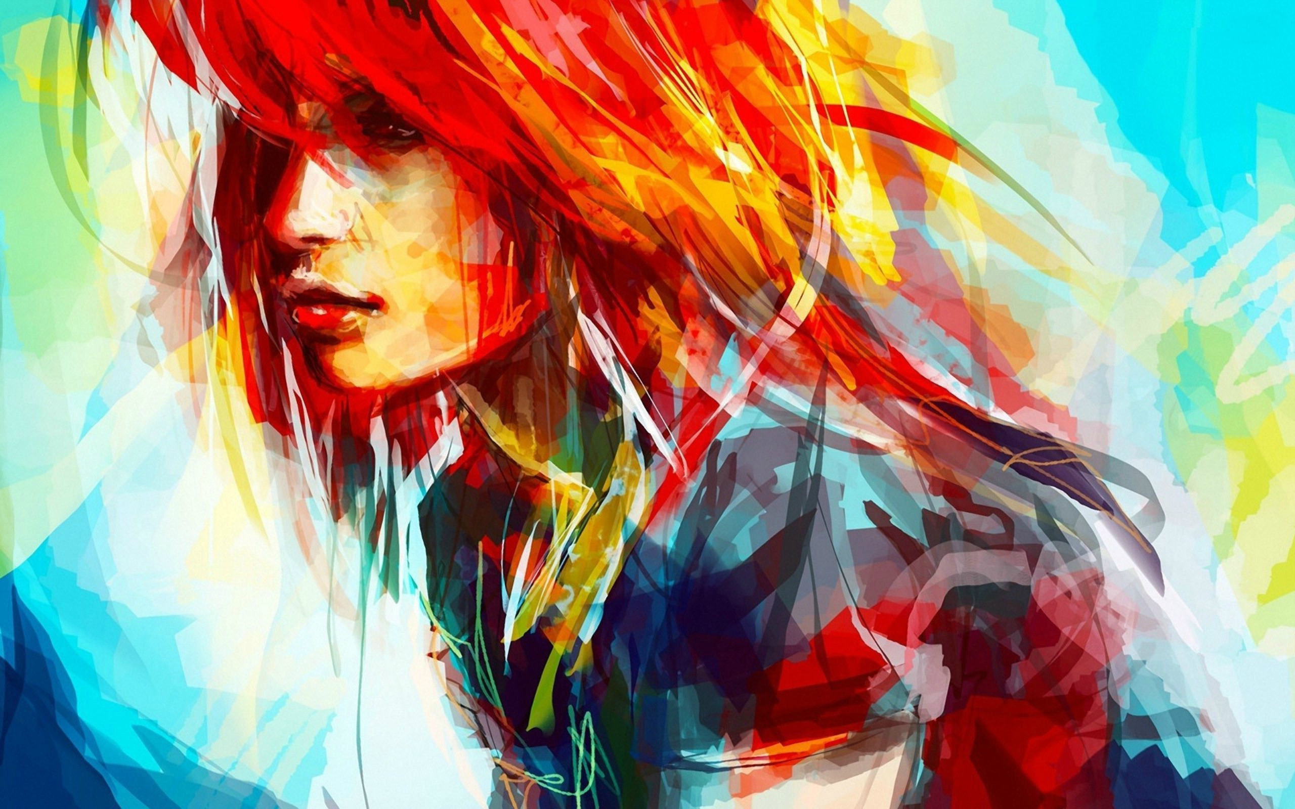 Women Painting Redhead Artwork Face Portrait Alicexz 2560x1600